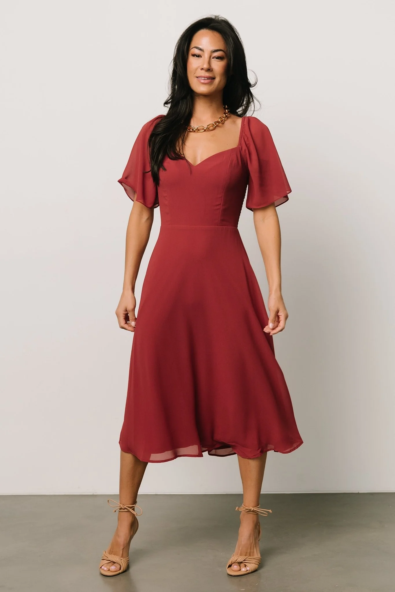 Colette Sweetheart Midi Dress | Terracotta