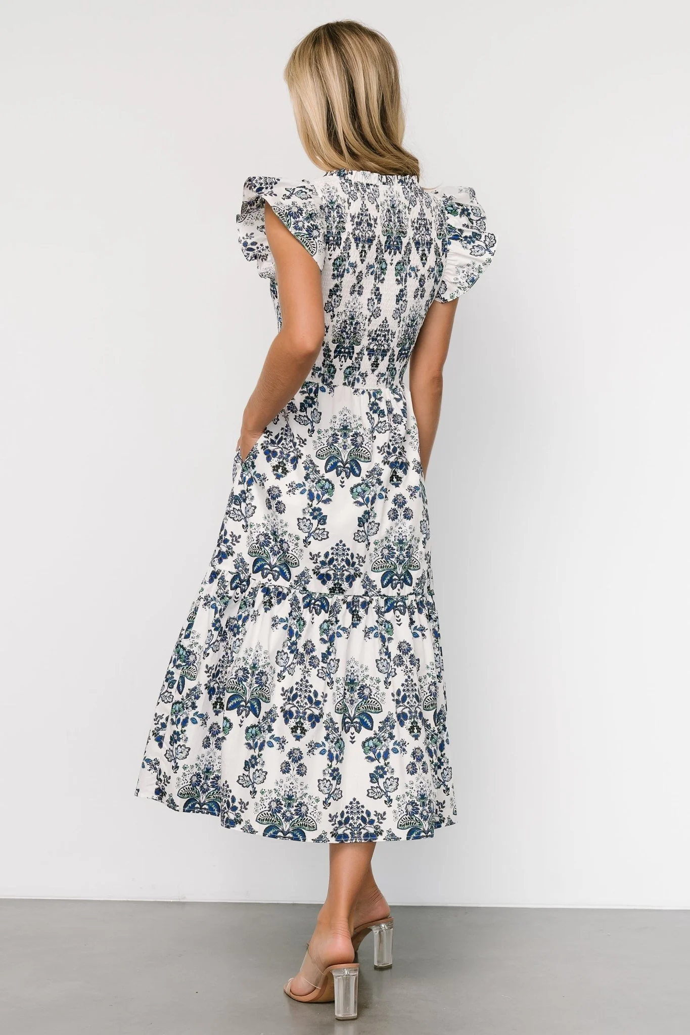 Dominique Midi Dress | White + Cobalt