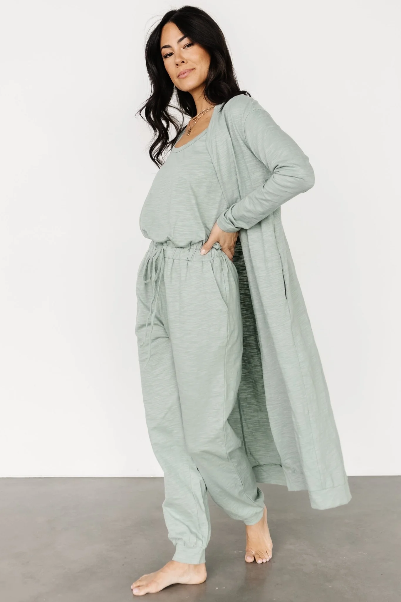 Janae Jumpsuit + Cardigan Set | Sage