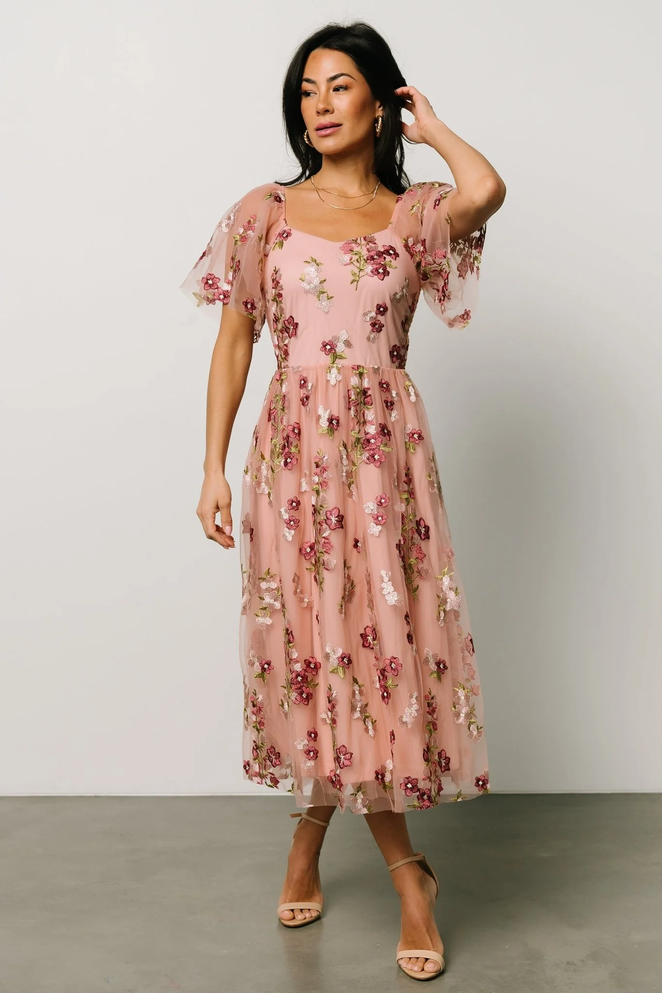 Gwyneth Tulle Midi Dress | Blush Floral