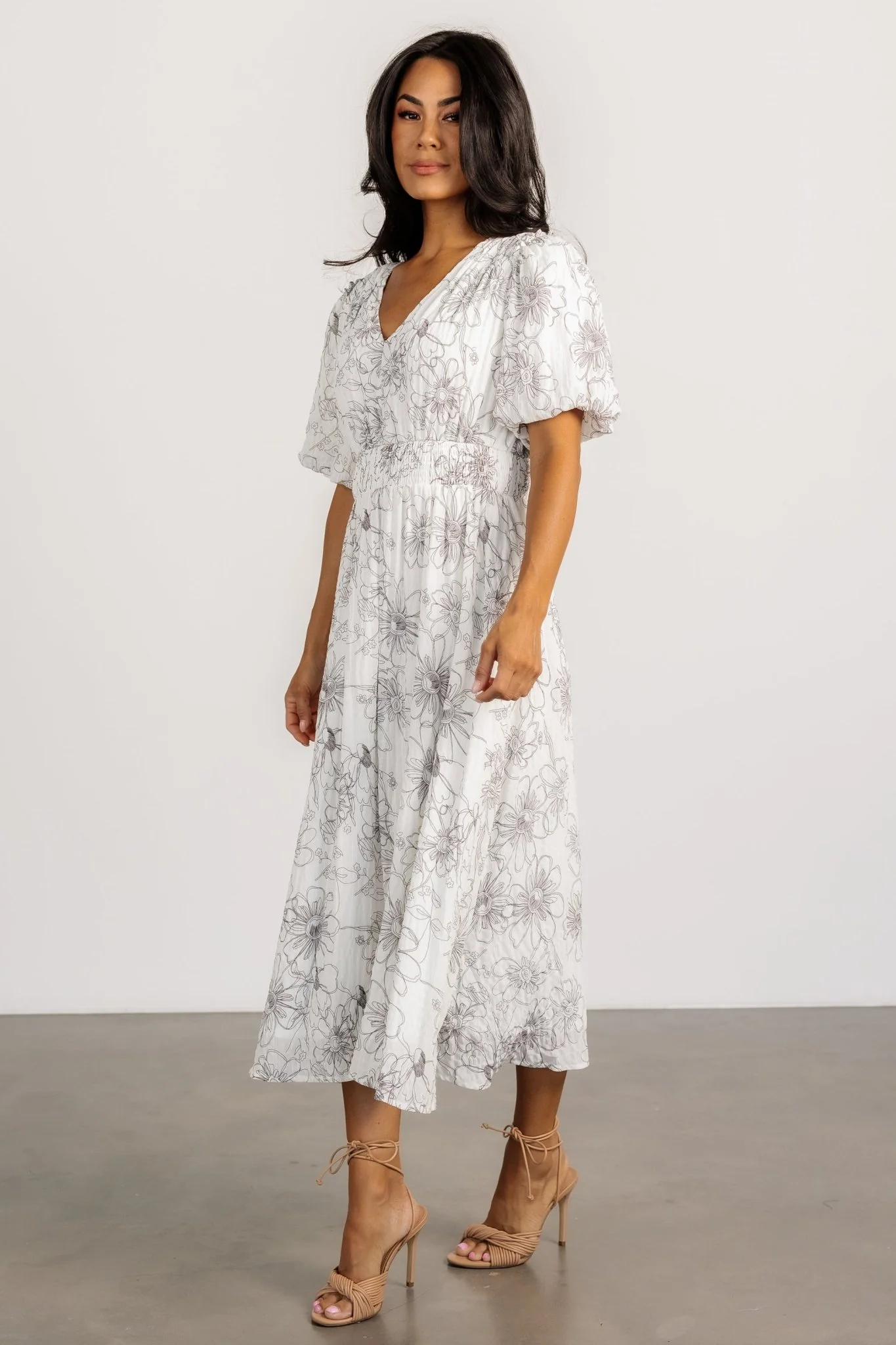 Makenna Midi Dress | Off White Print