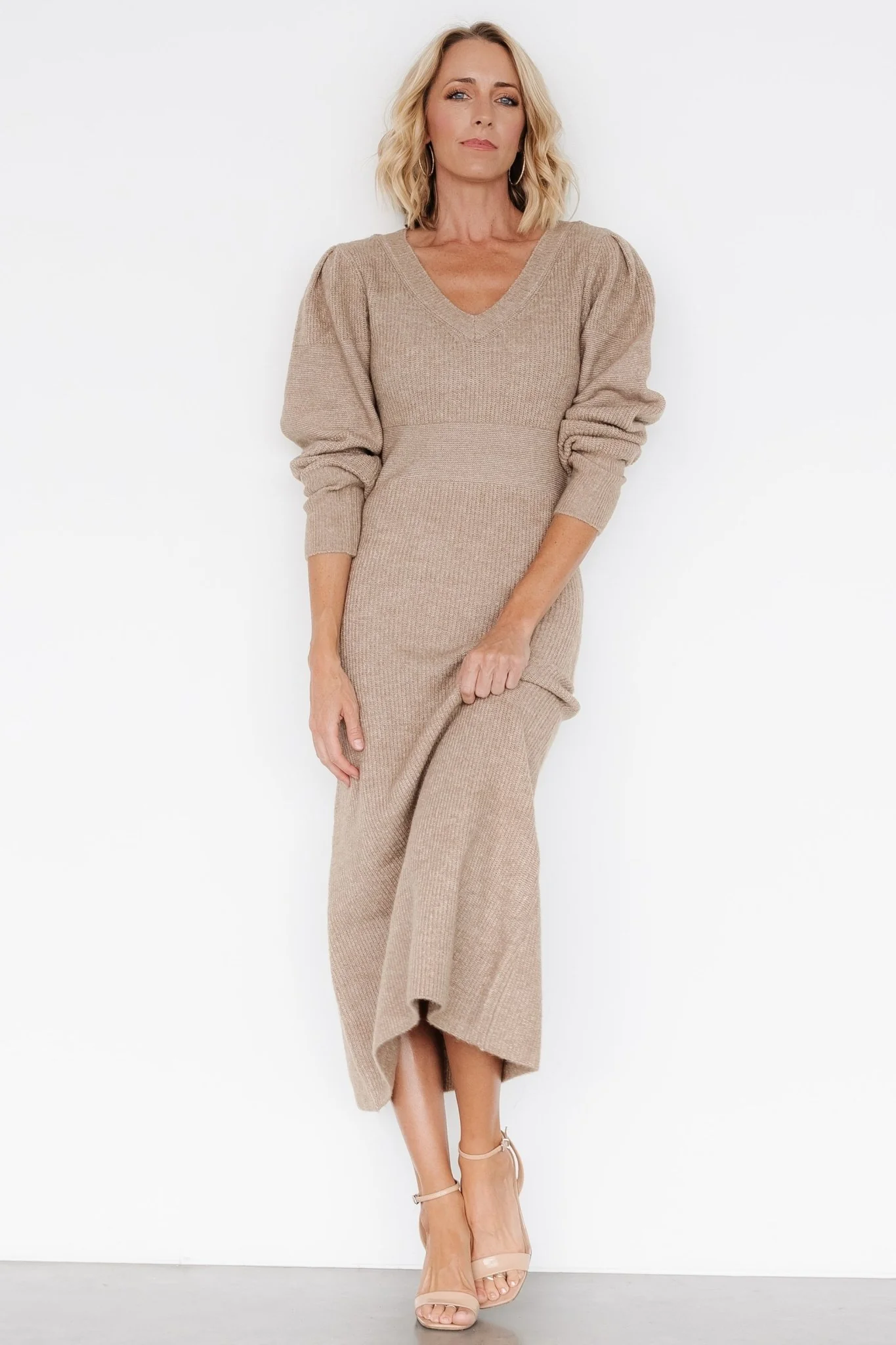 Lenore V Neck Sweater Dress | Latte
