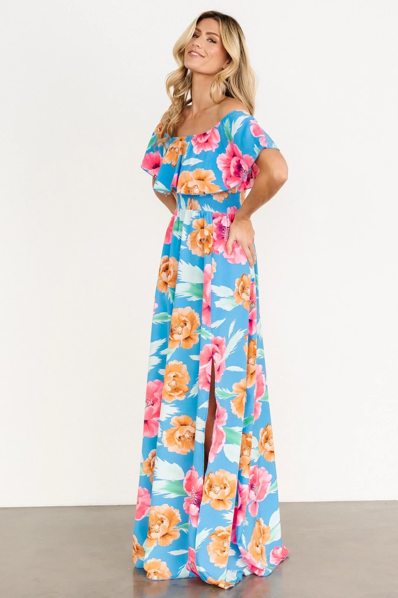 Talia Off Shoulder Maxi Dress | Sea Blue Floral