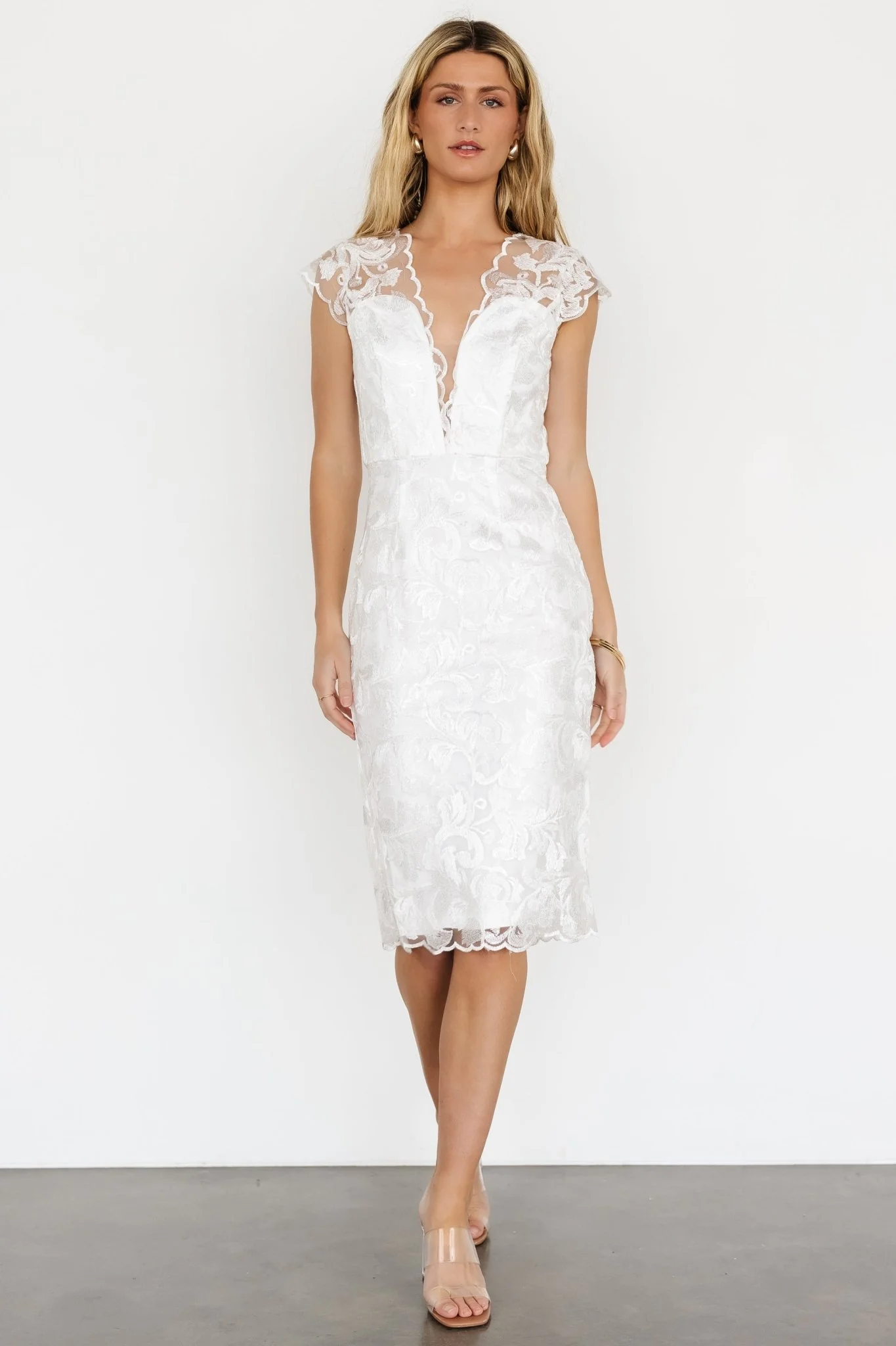 Jacqueline Embossed Midi Dress | White