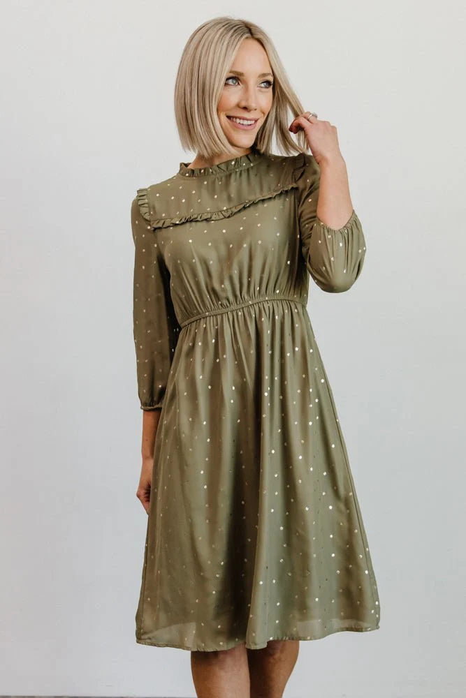 Nixon Pintuck Ruffle Midi Dress | Green