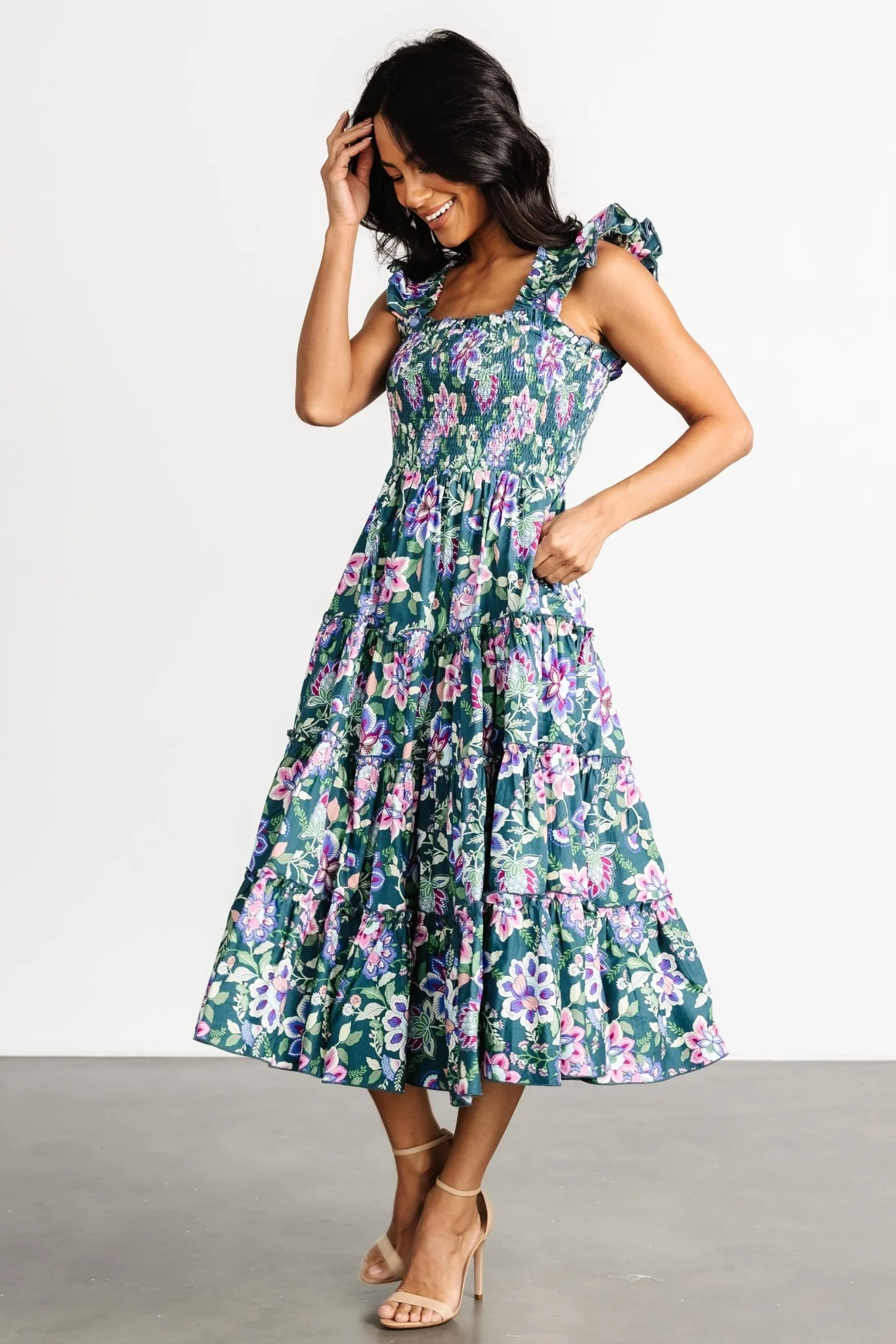 Tatum Smocked Tiered Dress | Green Multi