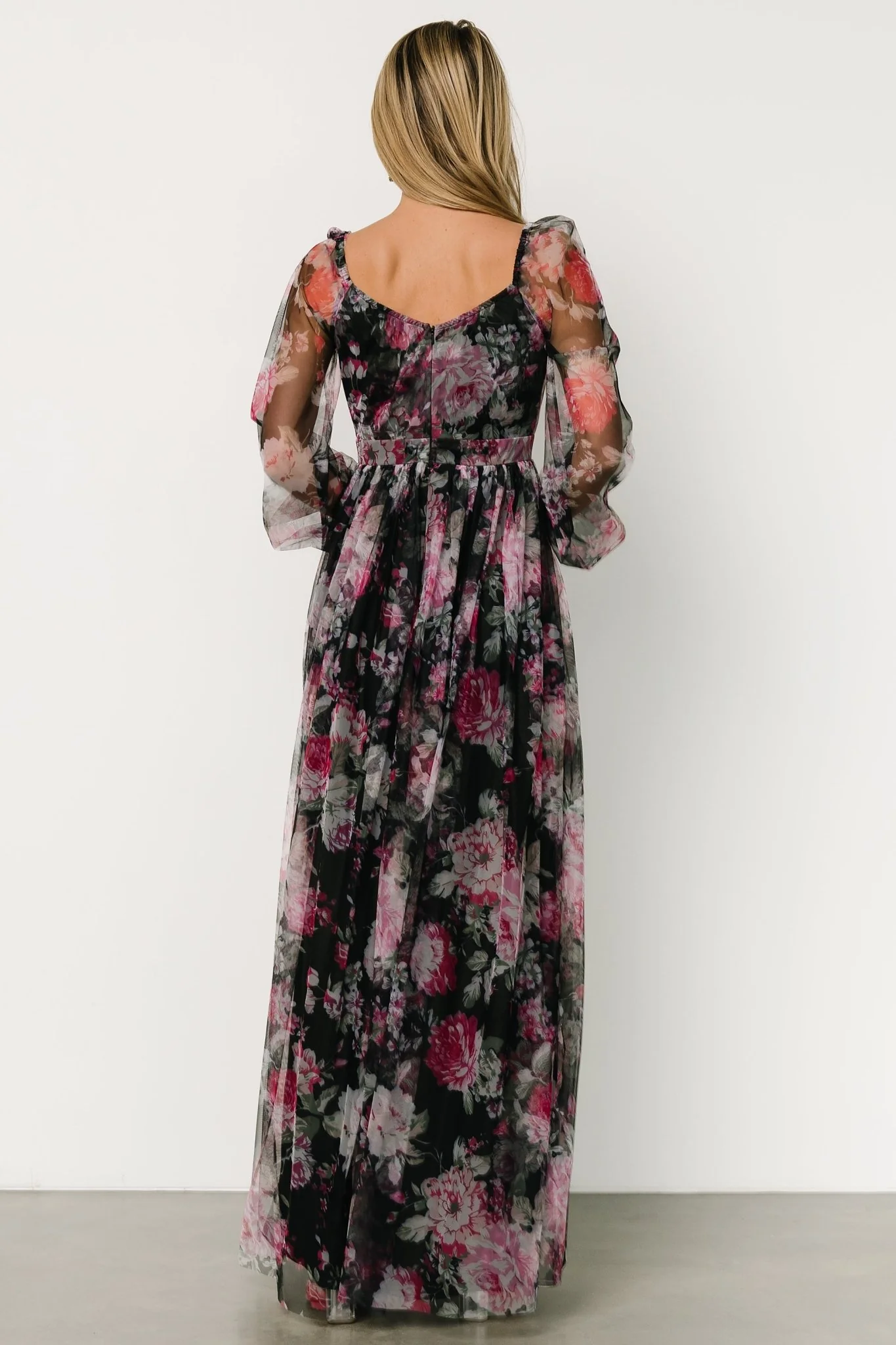 Desiree Tulle Maxi Dress | Black + Fuchsia