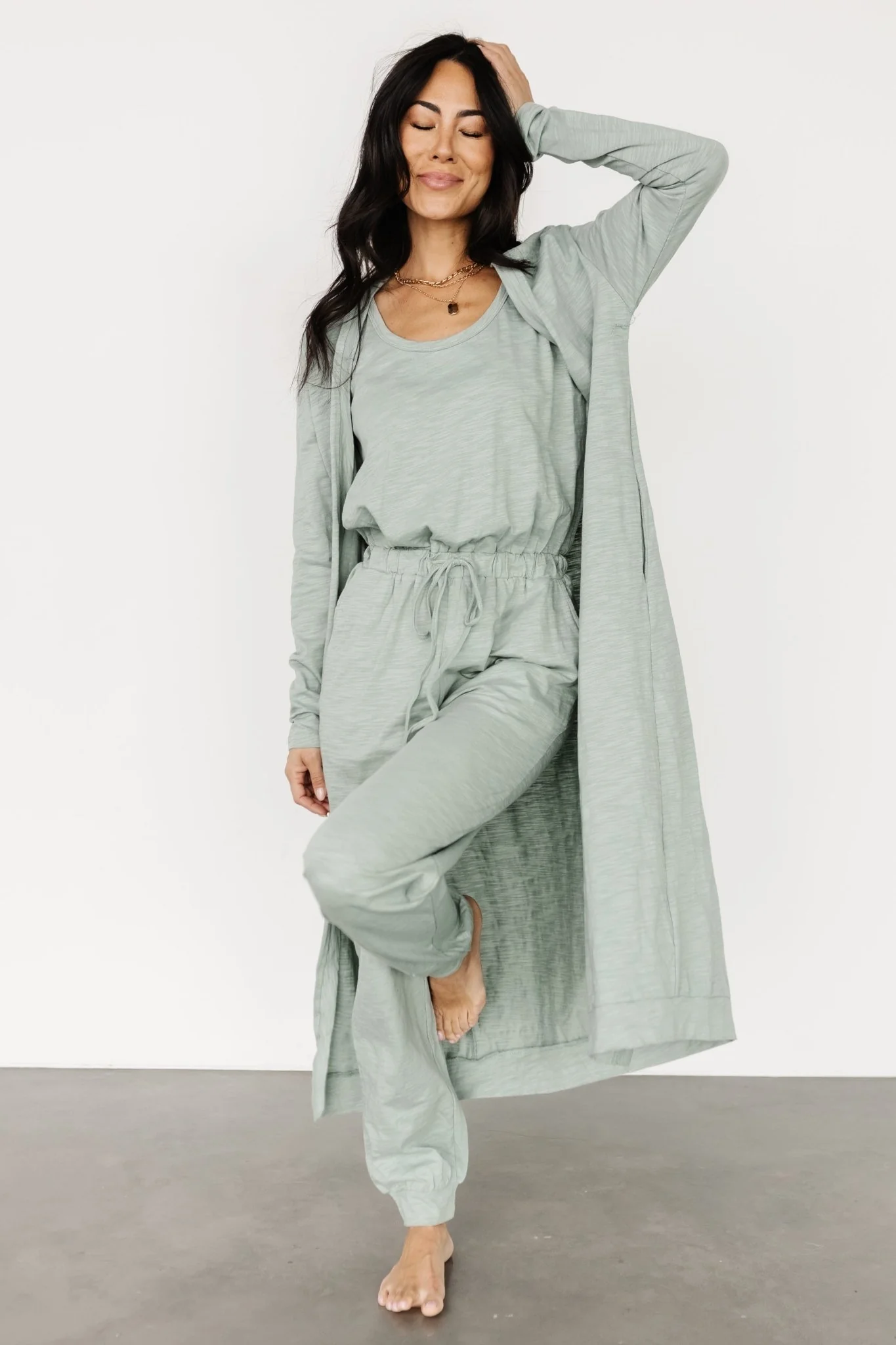 Janae Jumpsuit + Cardigan Set | Sage