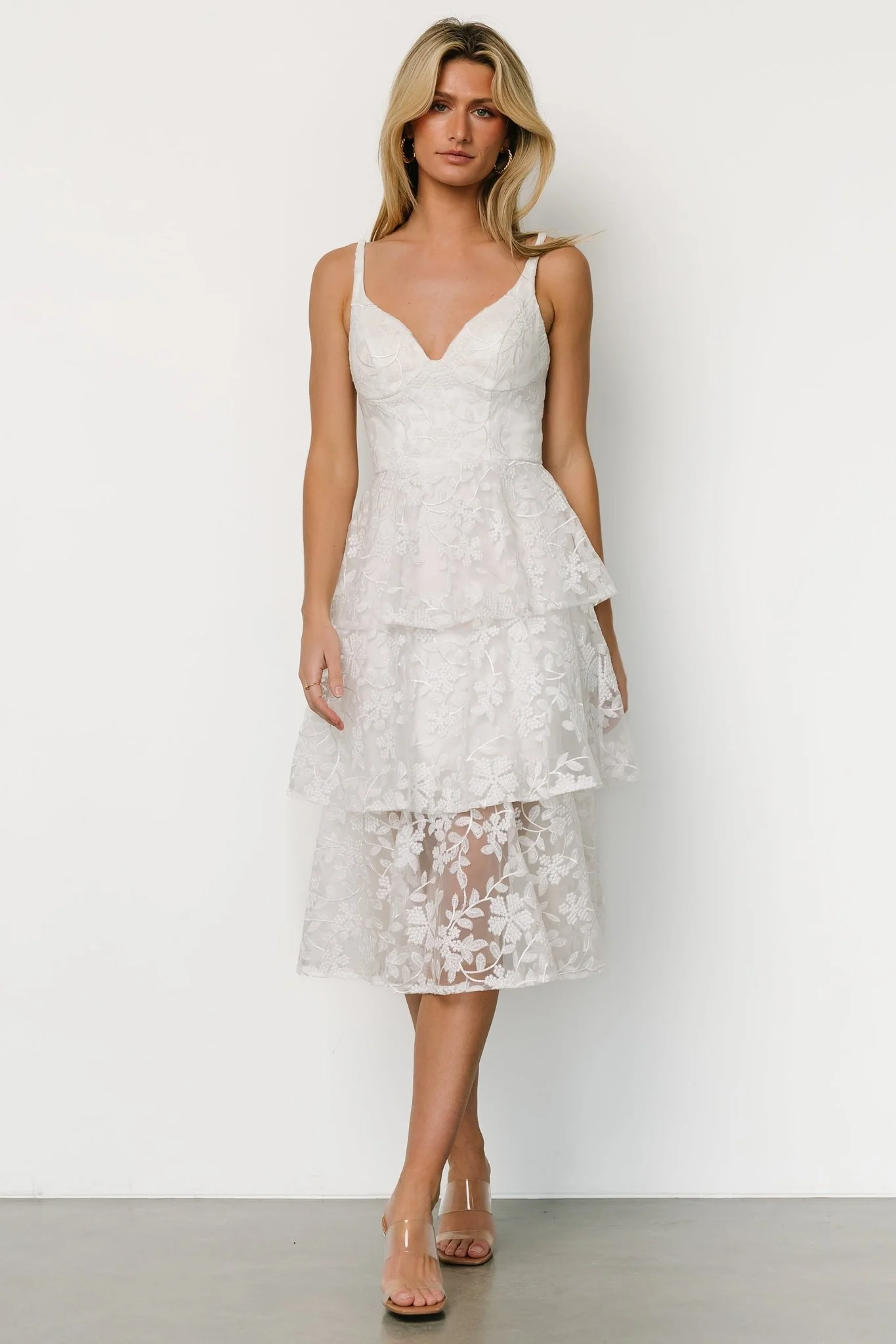 Giavanna Tiered Midi Dress | Off White