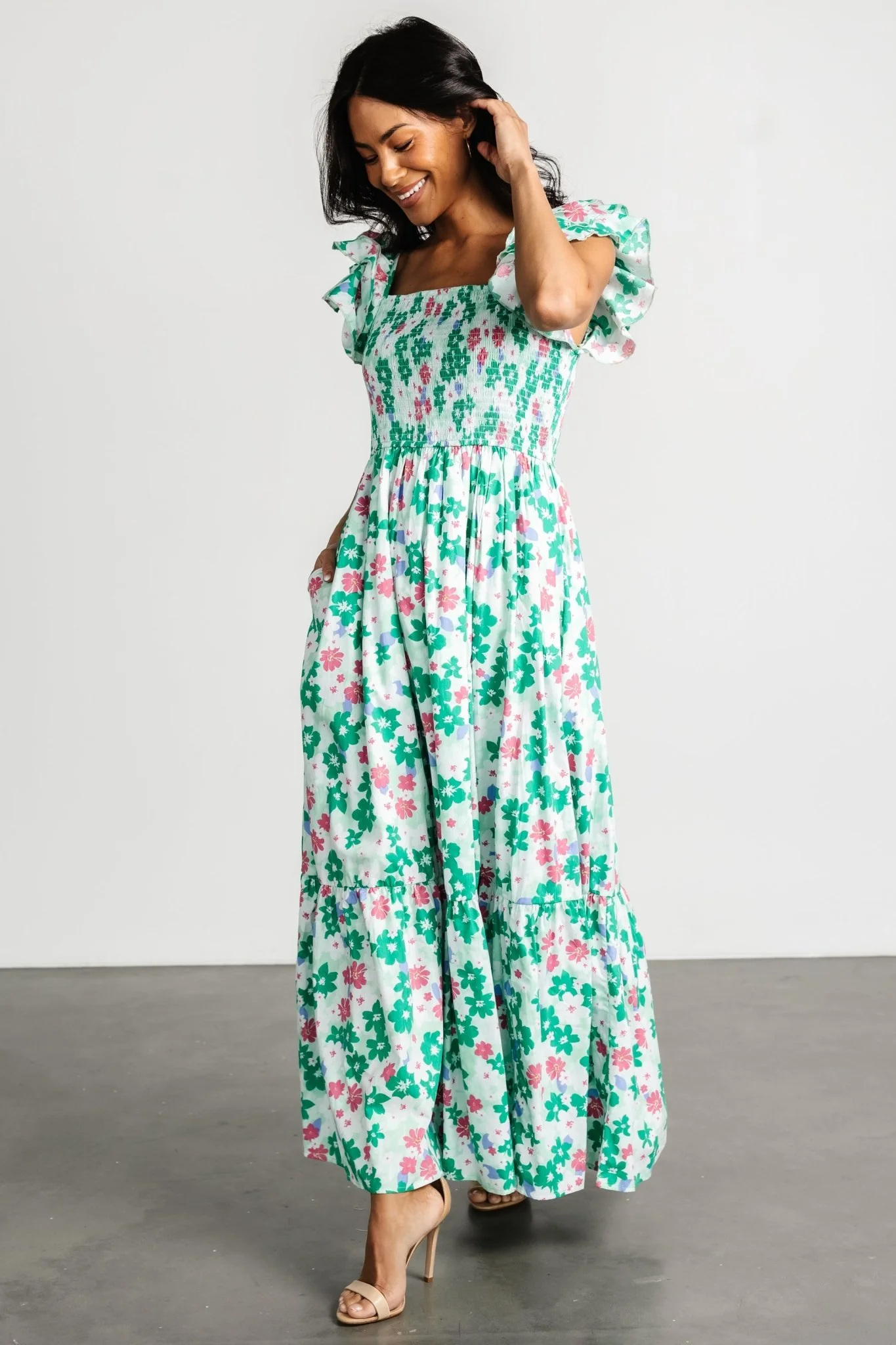 Laguna Smocked Maxi Dress | Green Floral
