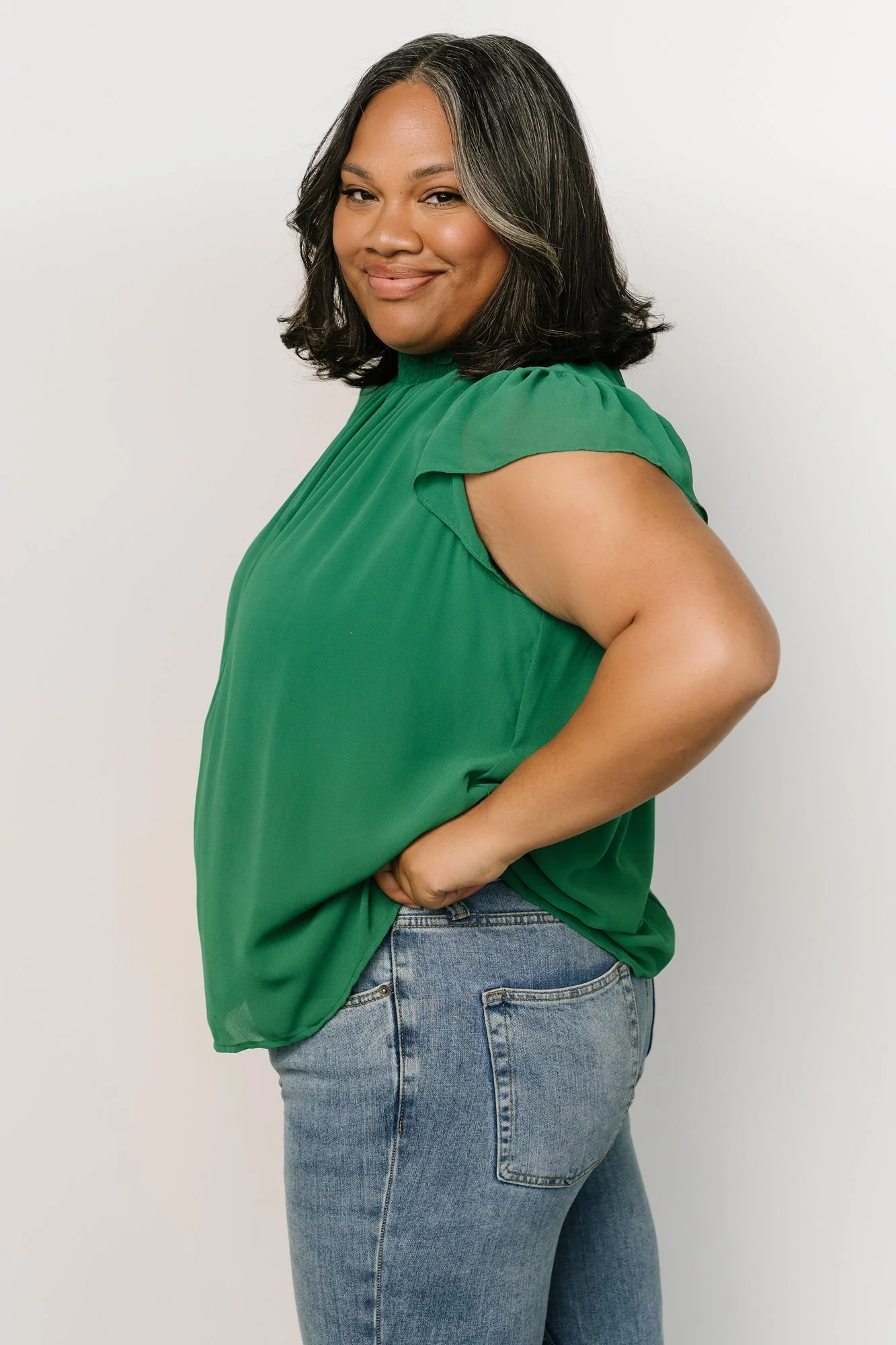 Leah Mock Neck Top | Green