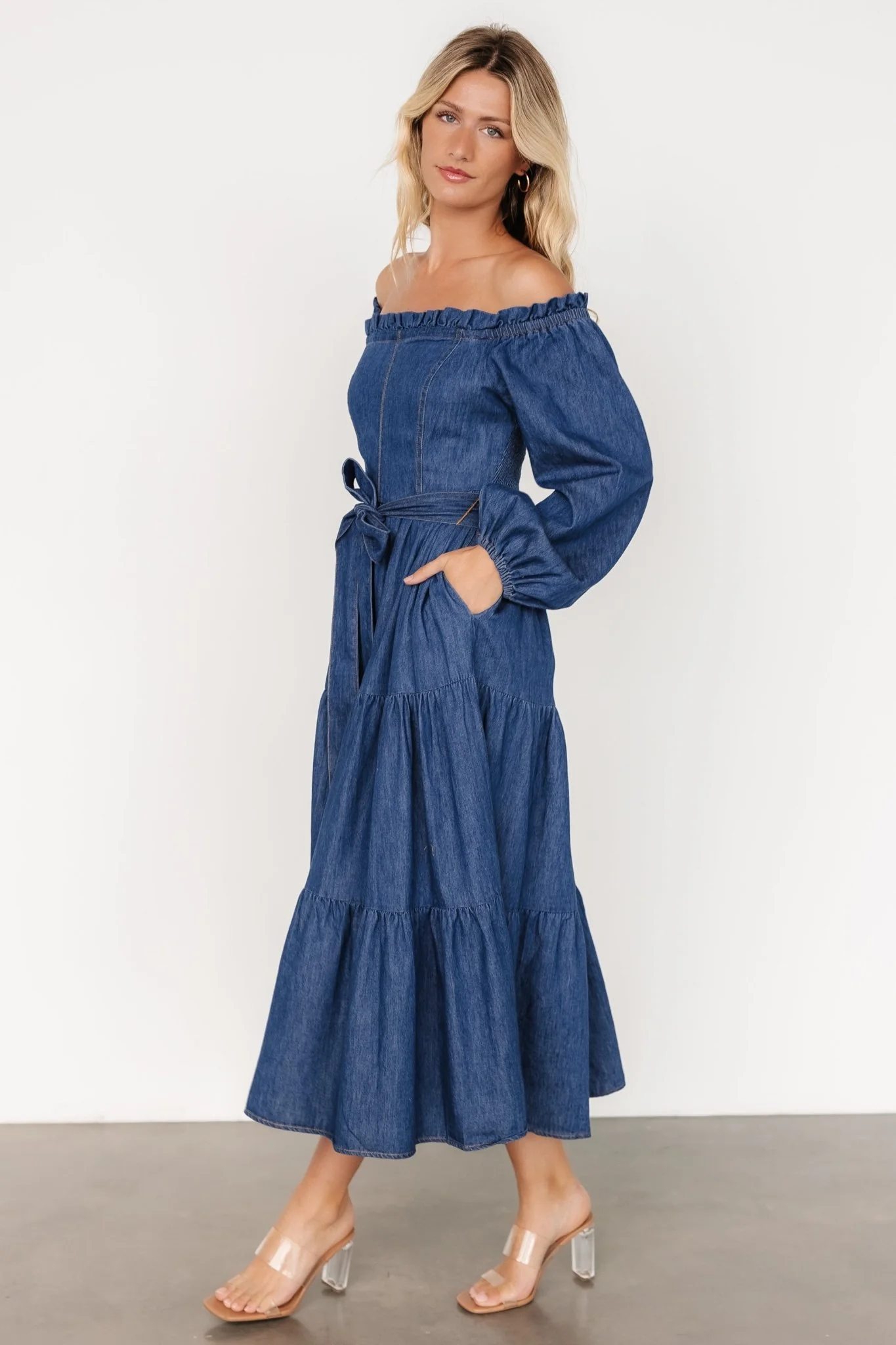 Lewiston Off Shoulder Dress | Denim Blue