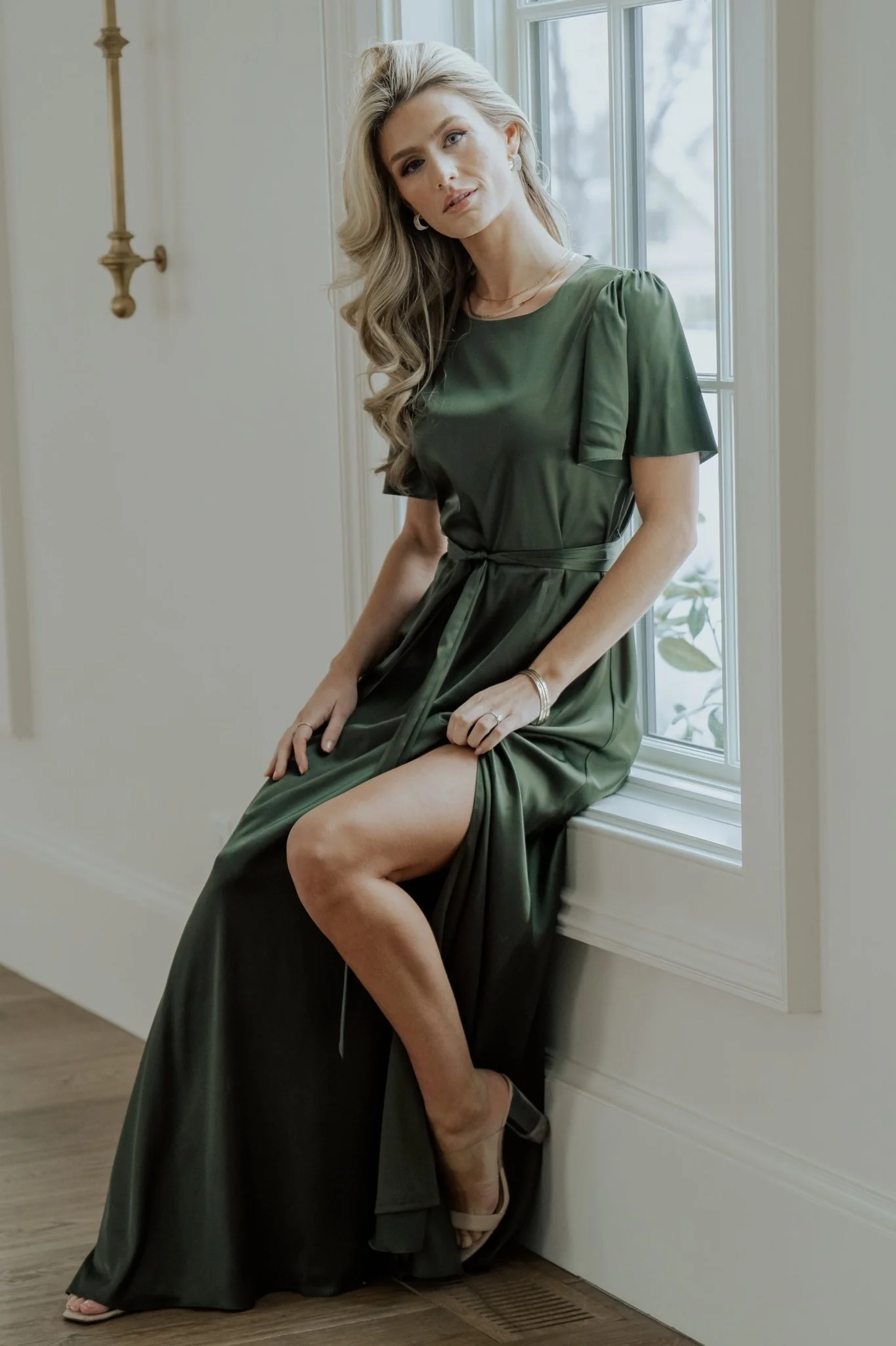 Agnes Satin Maxi Dress | Juniper Green