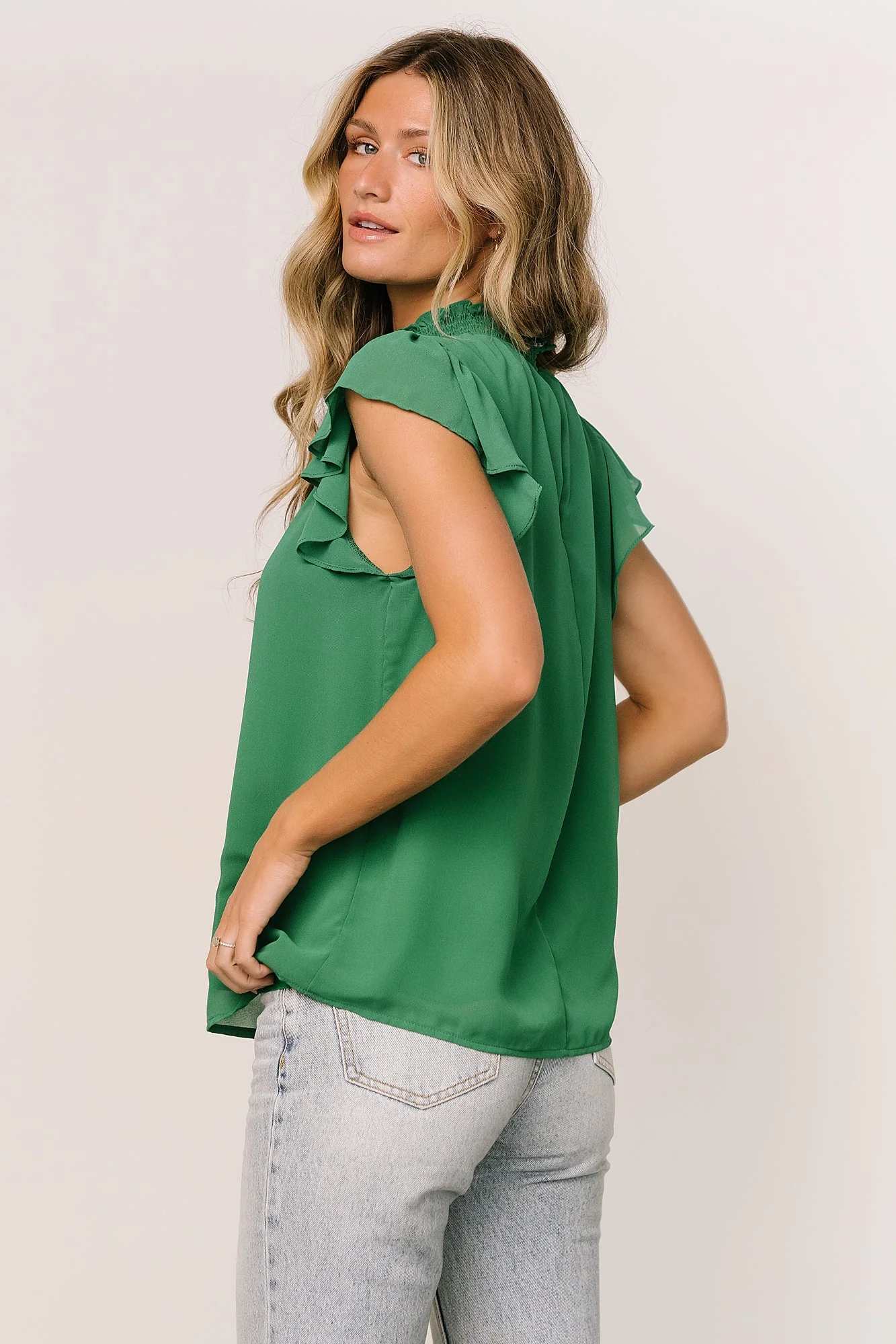 Leah Mock Neck Top | Green