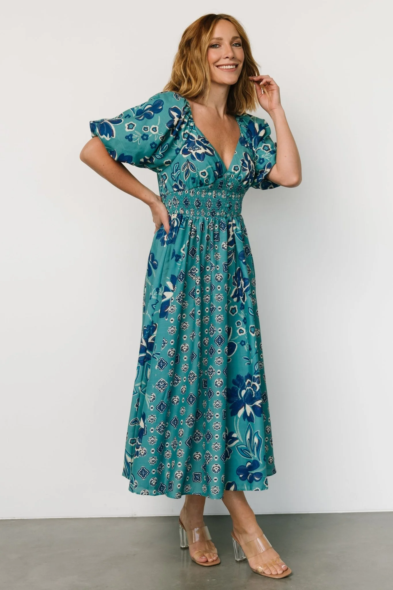 Elyse Midi Dress | Teal + Blue Multi