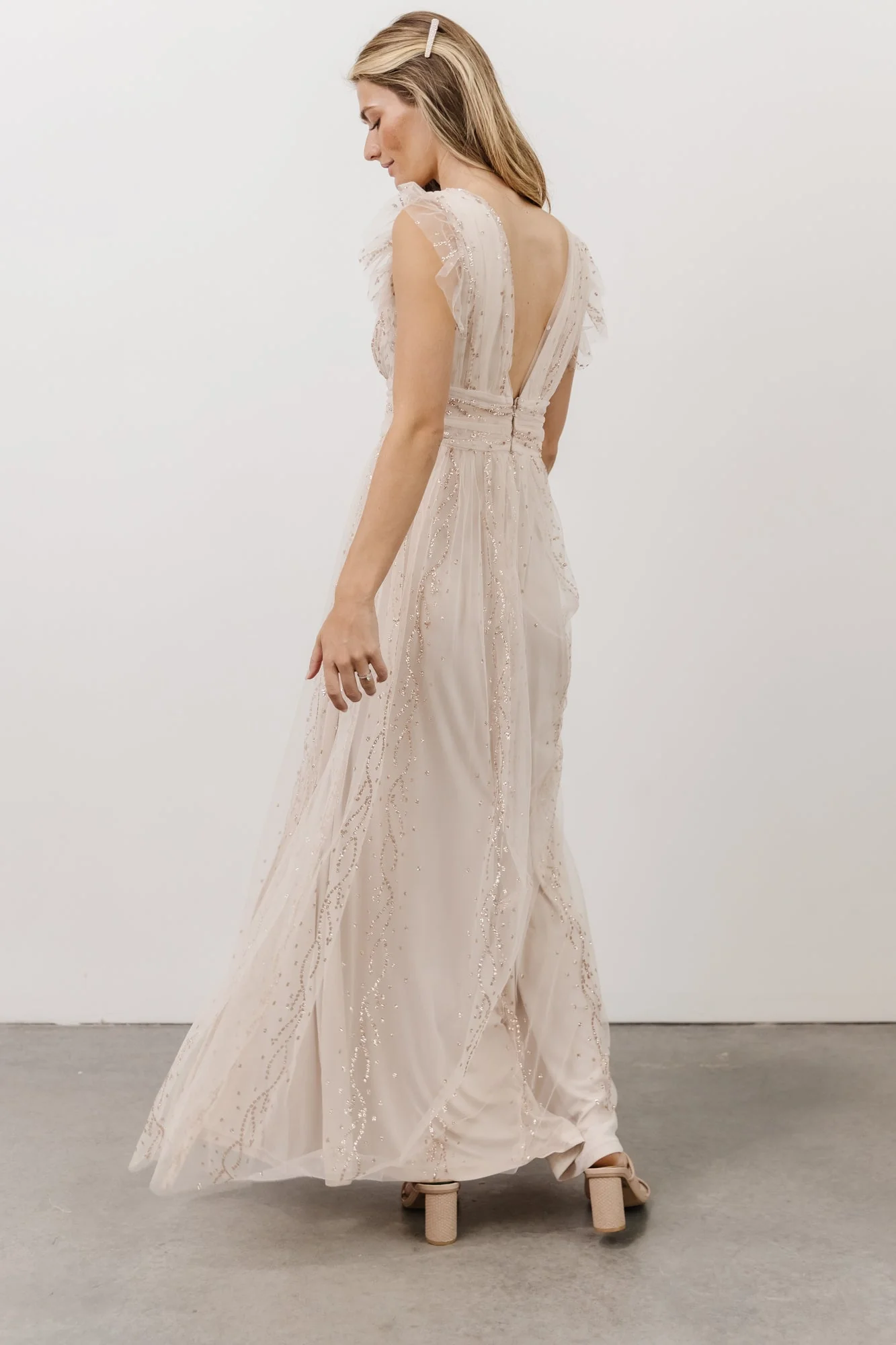 Annika Sequin Mesh Maxi Dress | Nude Blush