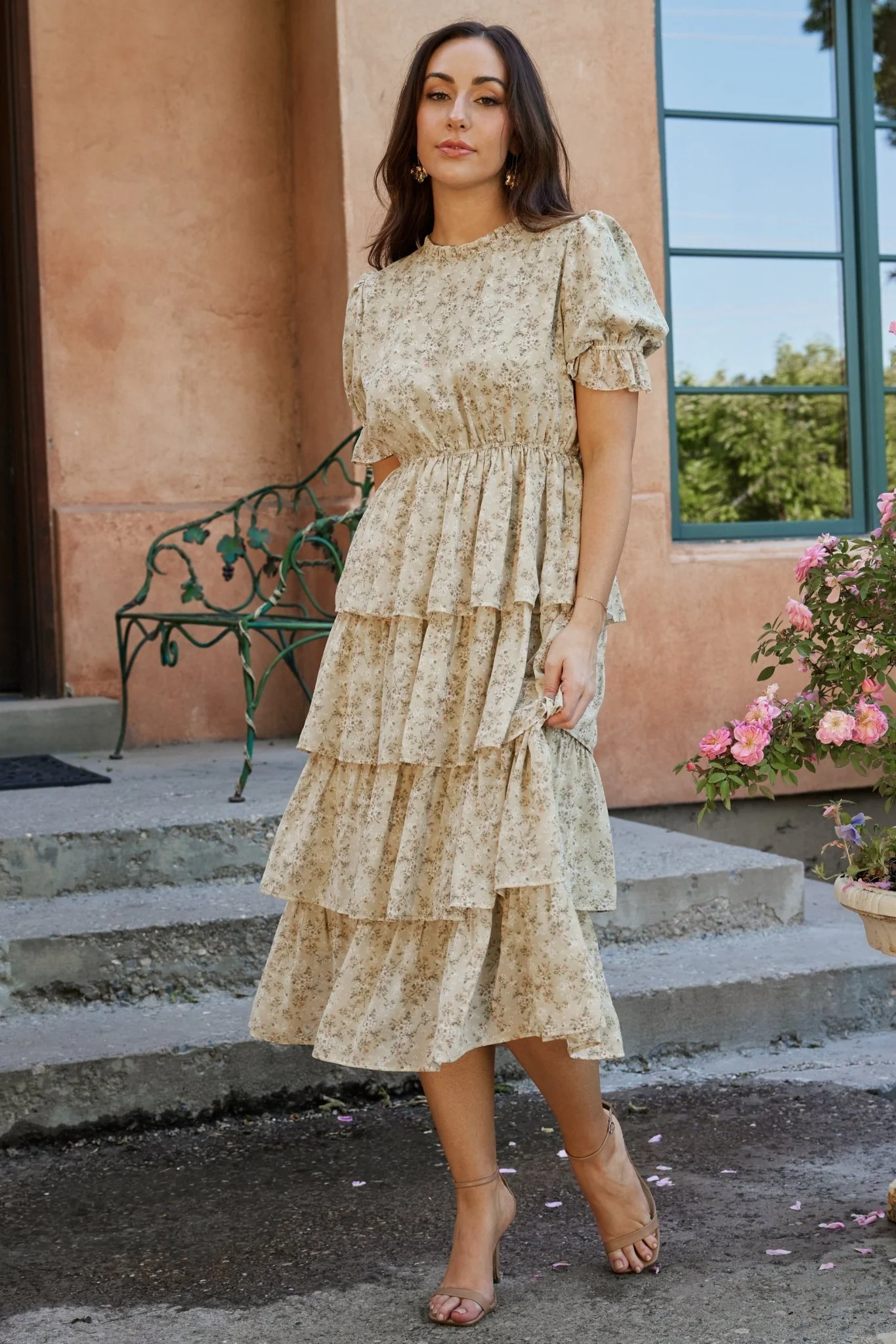 Pia Tiered Midi Dress | Light Sage Floral