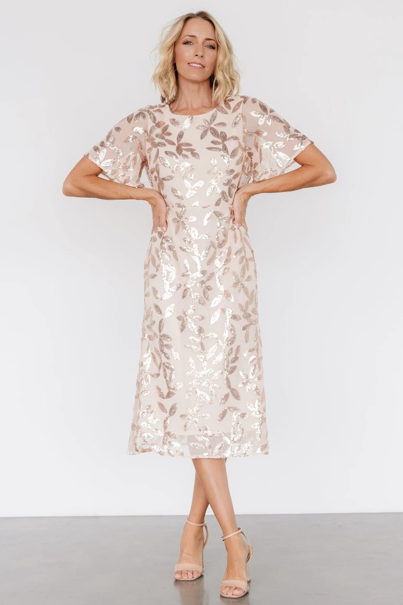 Deanna Sequin Midi Dress | Rose Gold