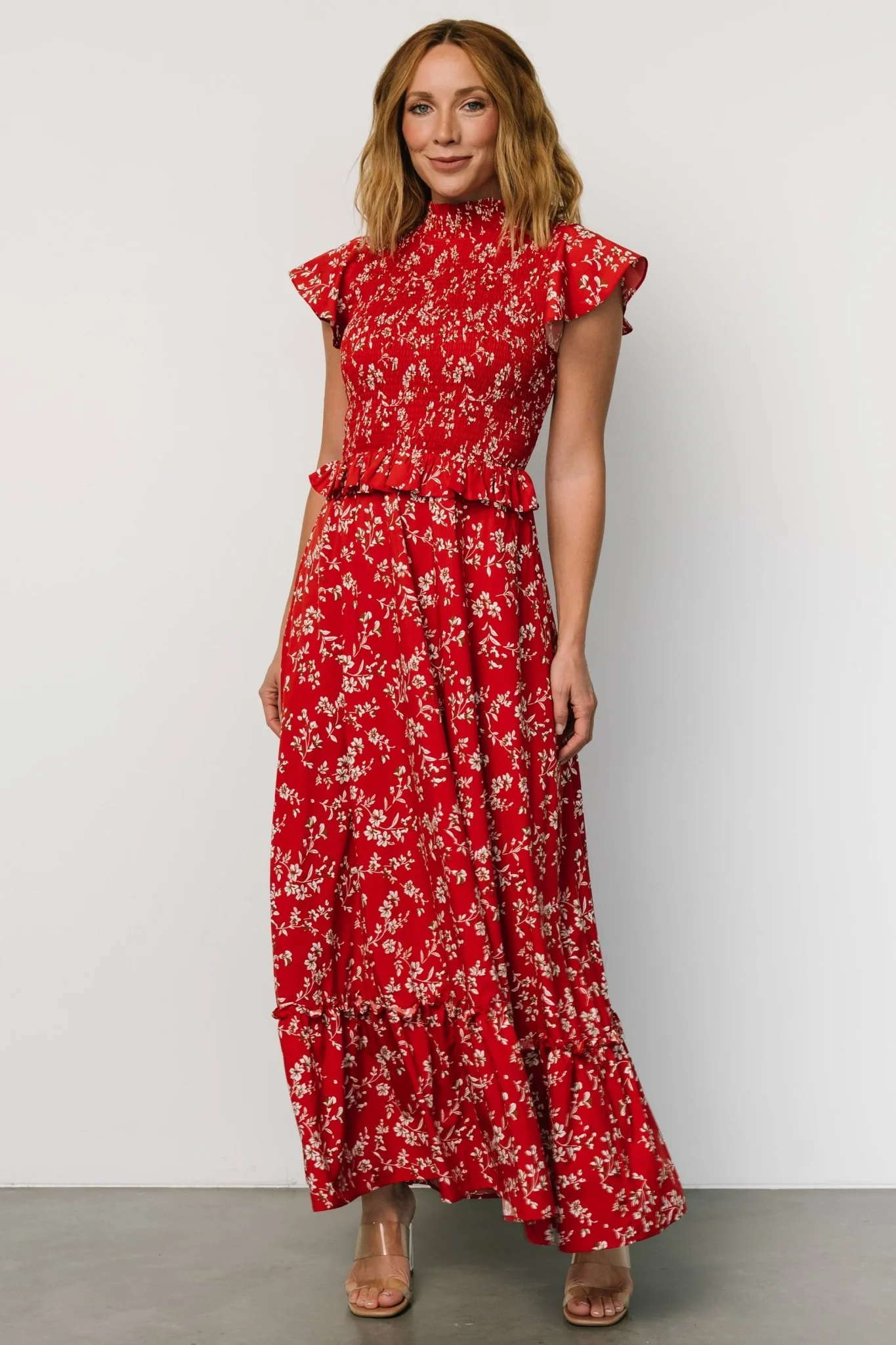 Orla Ruffle Maxi Dress | Red floral