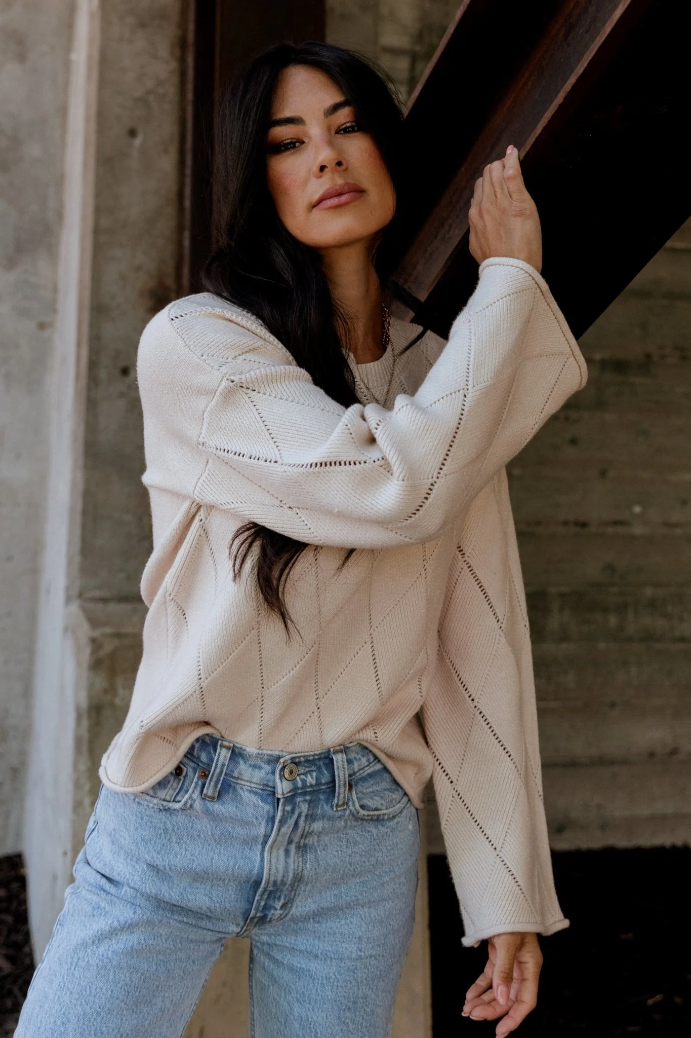 Britta Diamond Knit Sweater | Beige