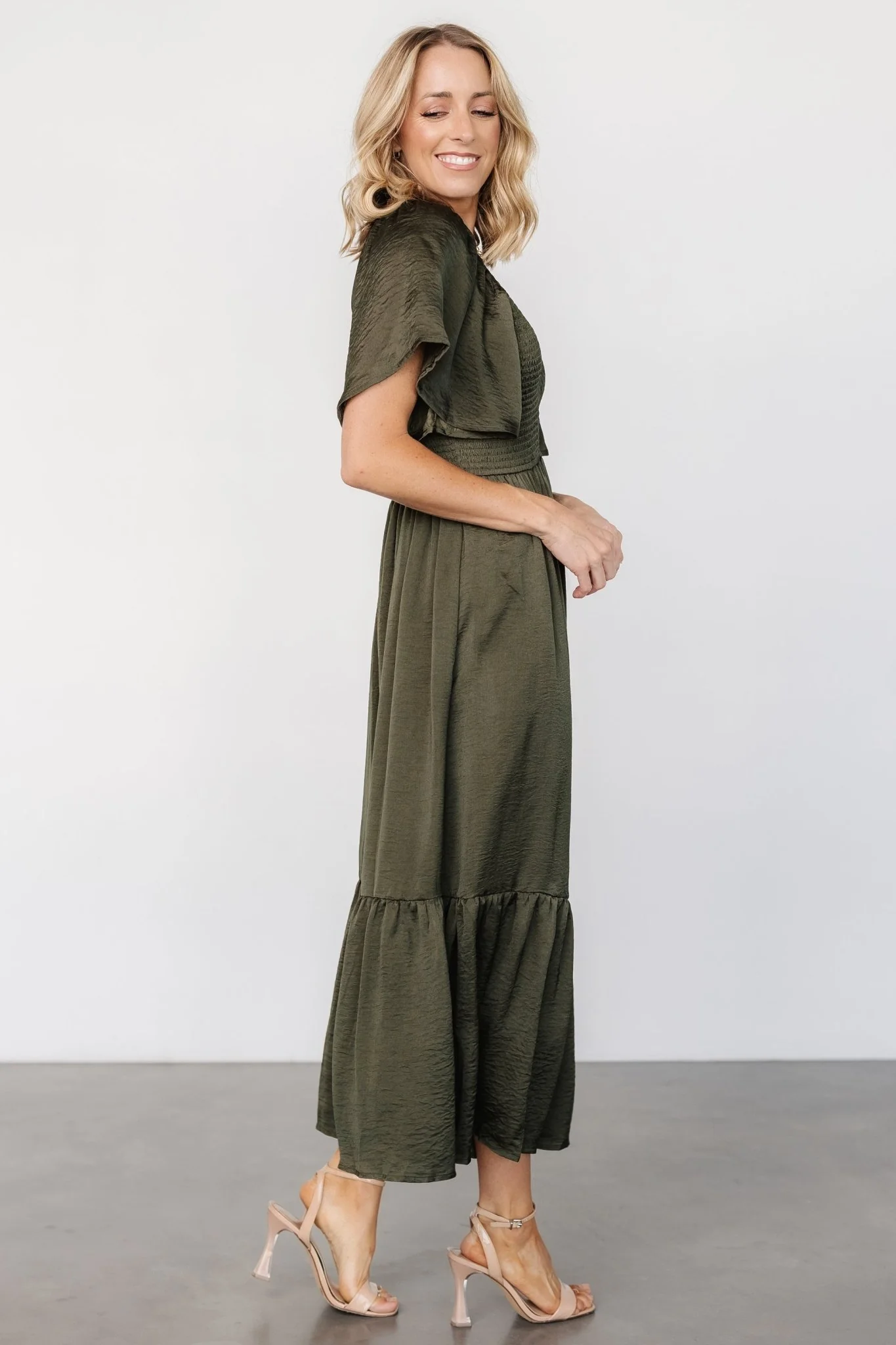 Lovell Smocked Midi Dress | Deep Olive