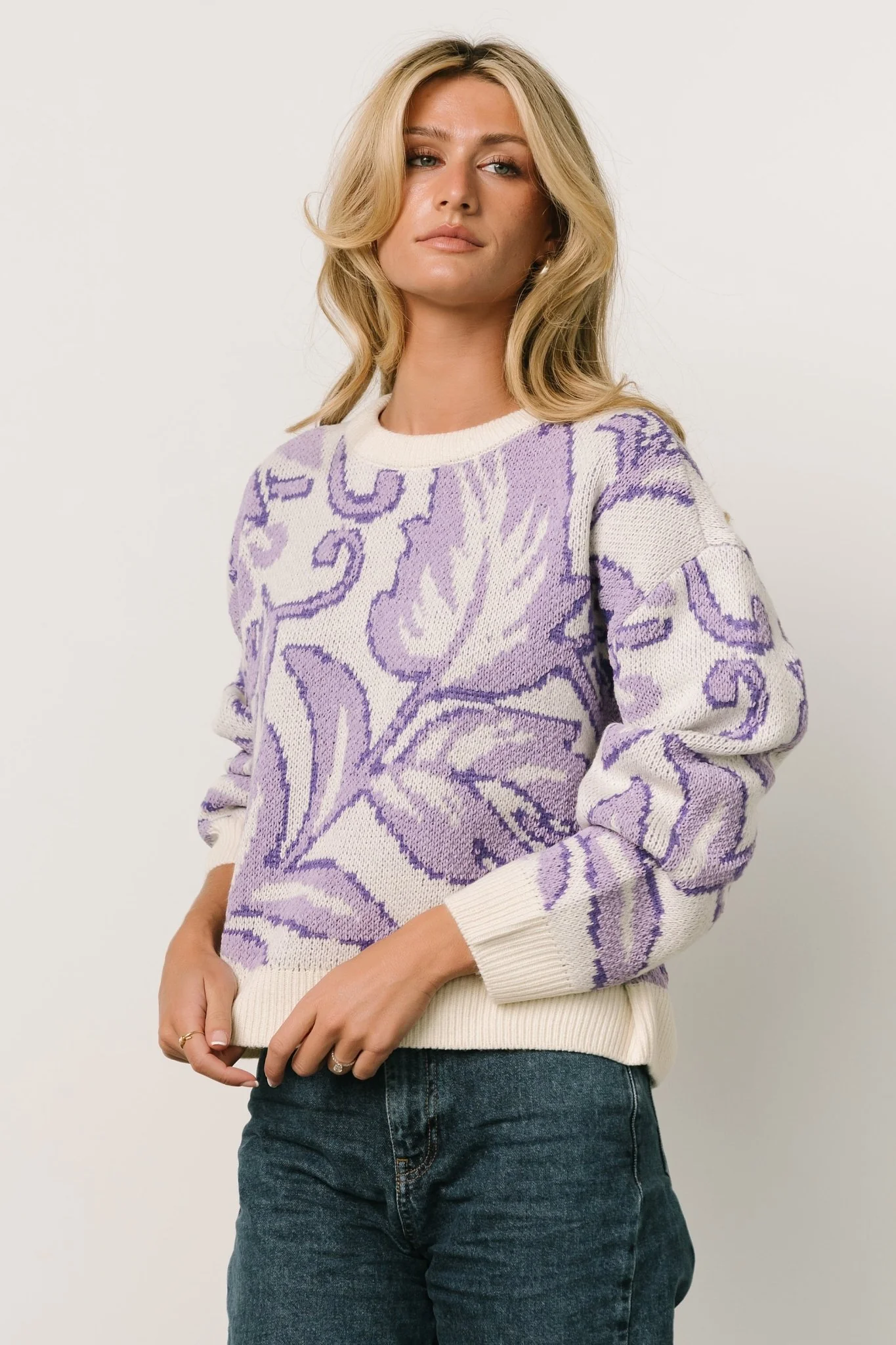 Livy Knit Sweater | Lilac Print