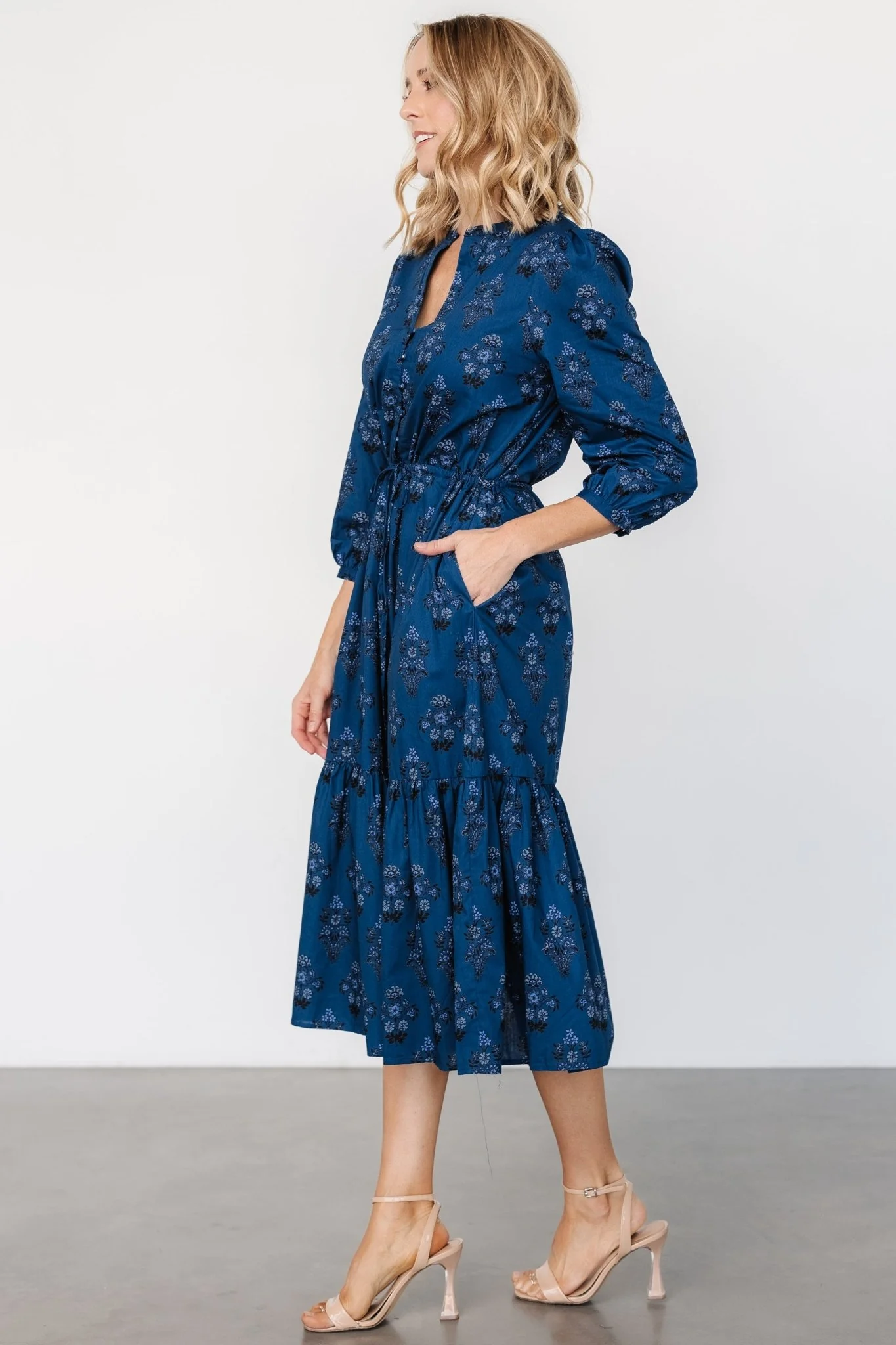 Mira Midi Dress | Deep Blue Print