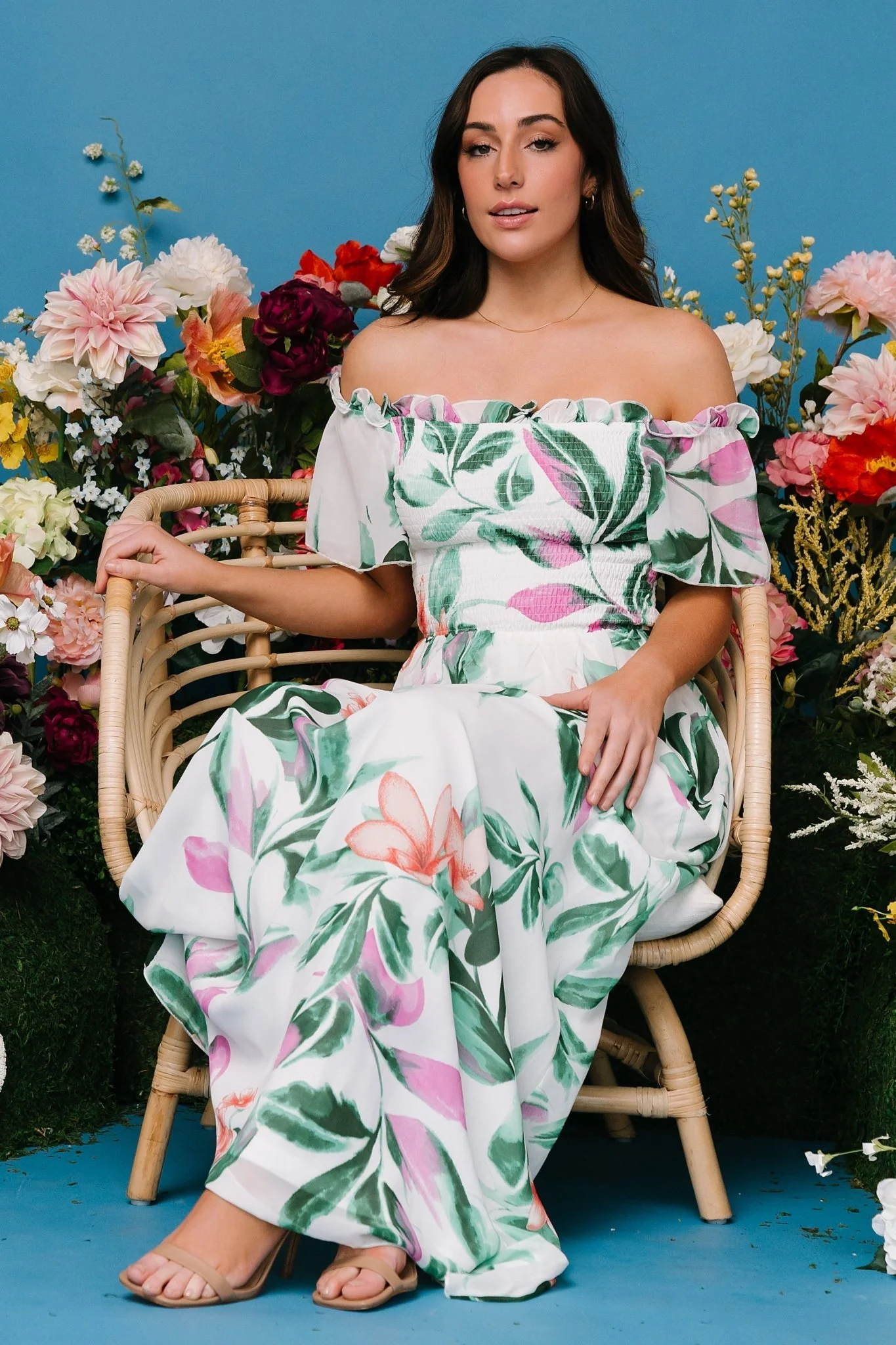 Elina Maxi Dress | White + Green Multi Floral