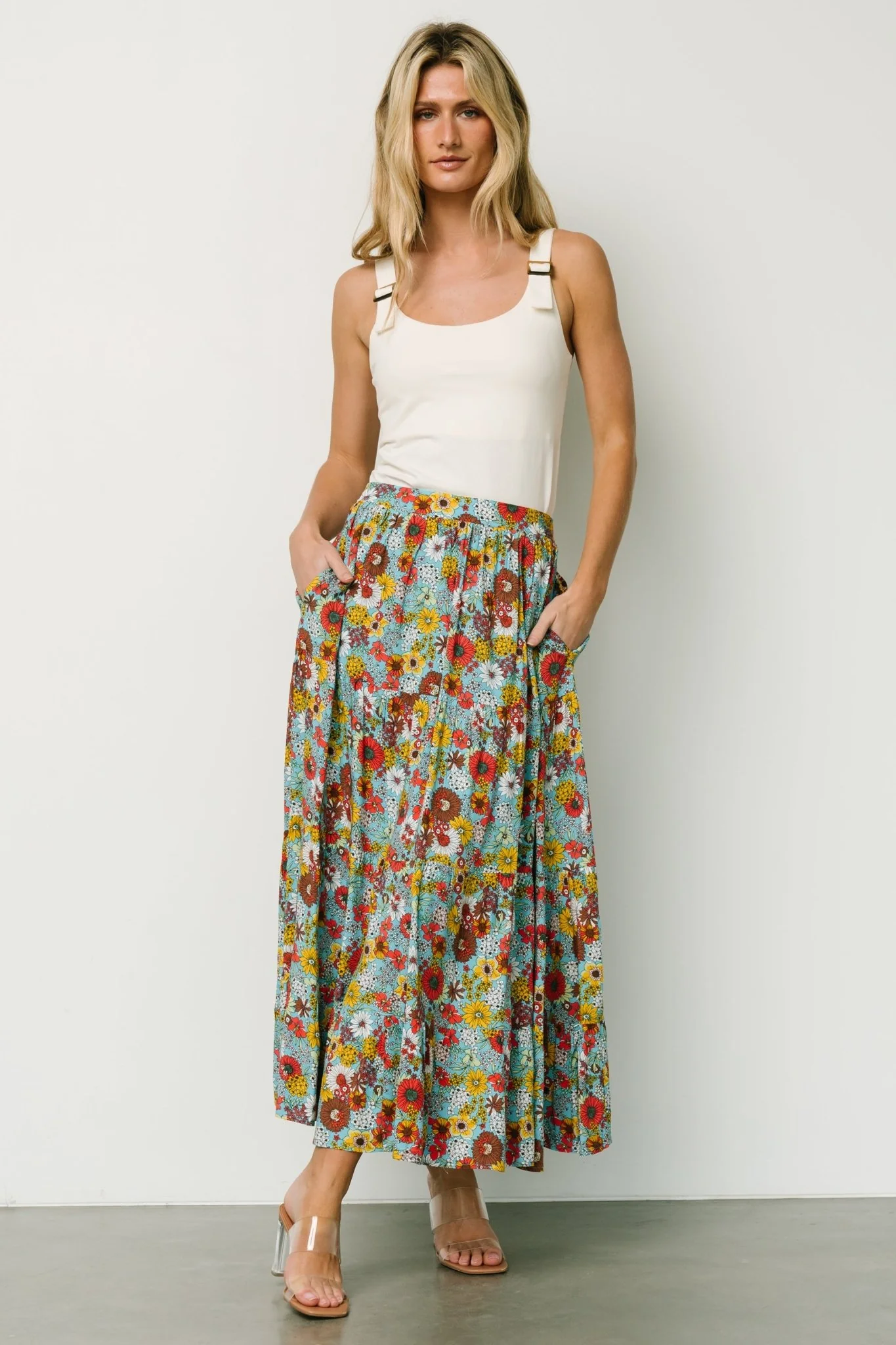 Reilly Maxi Skirt | Teal Flower Print