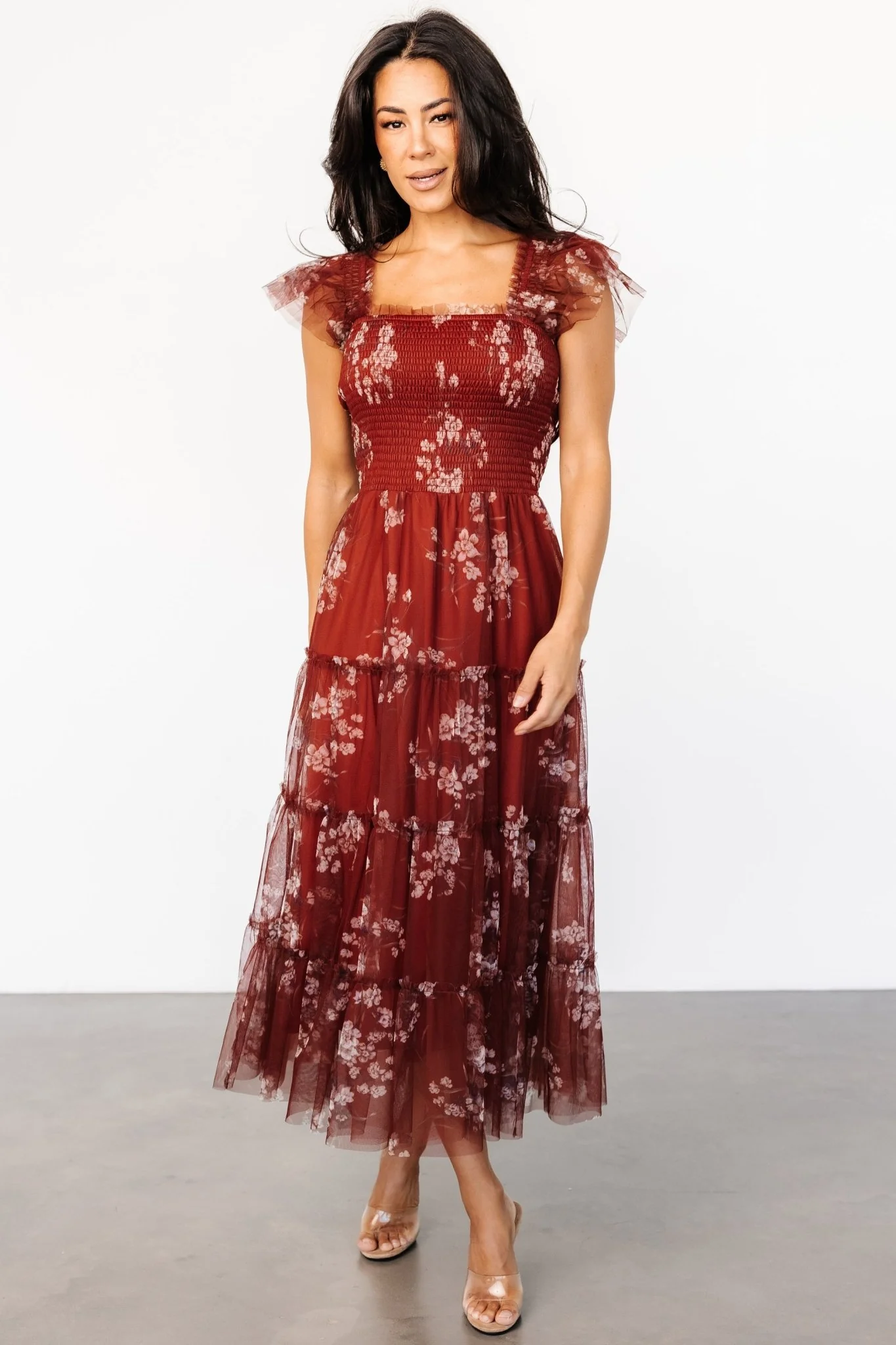 Clementine Tulle Midi Dress | Rust Floral