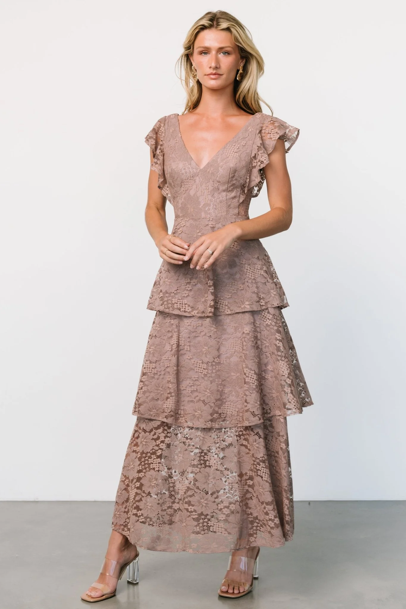 Margot Lace Tiered Maxi Dress | Desert Taupe