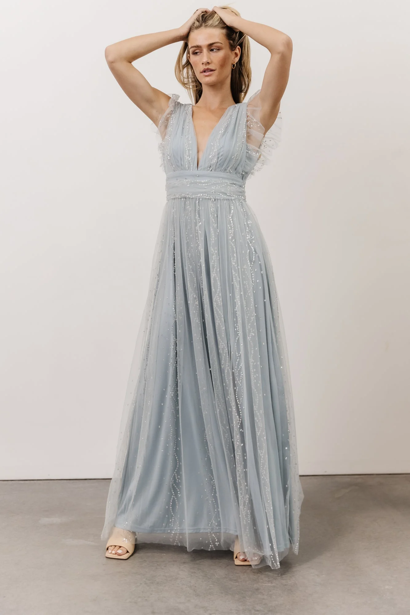 Annika Sequin Mesh Maxi Dress | Dusty Blue