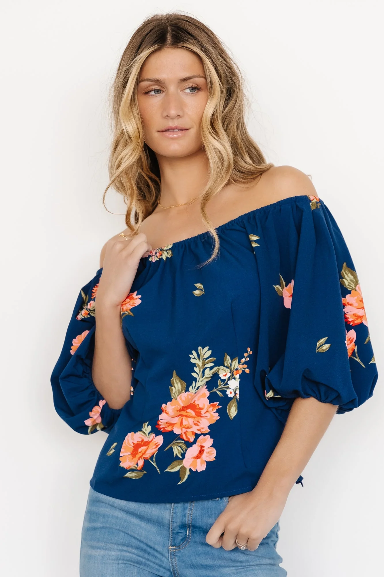 Julia Off Shoulder Top | Blue Multi