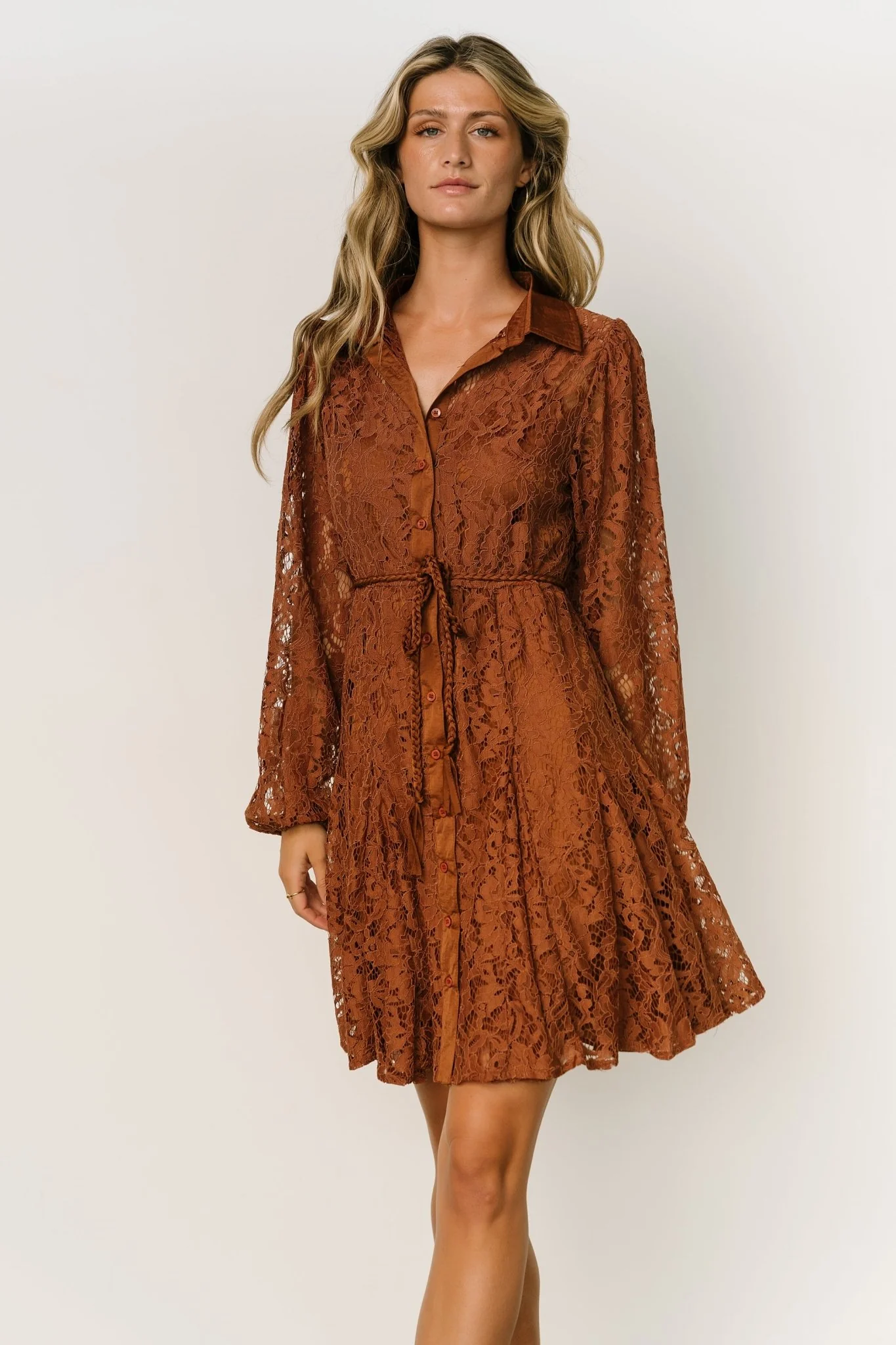 Stefan Lace Short Dress | Cinnamon