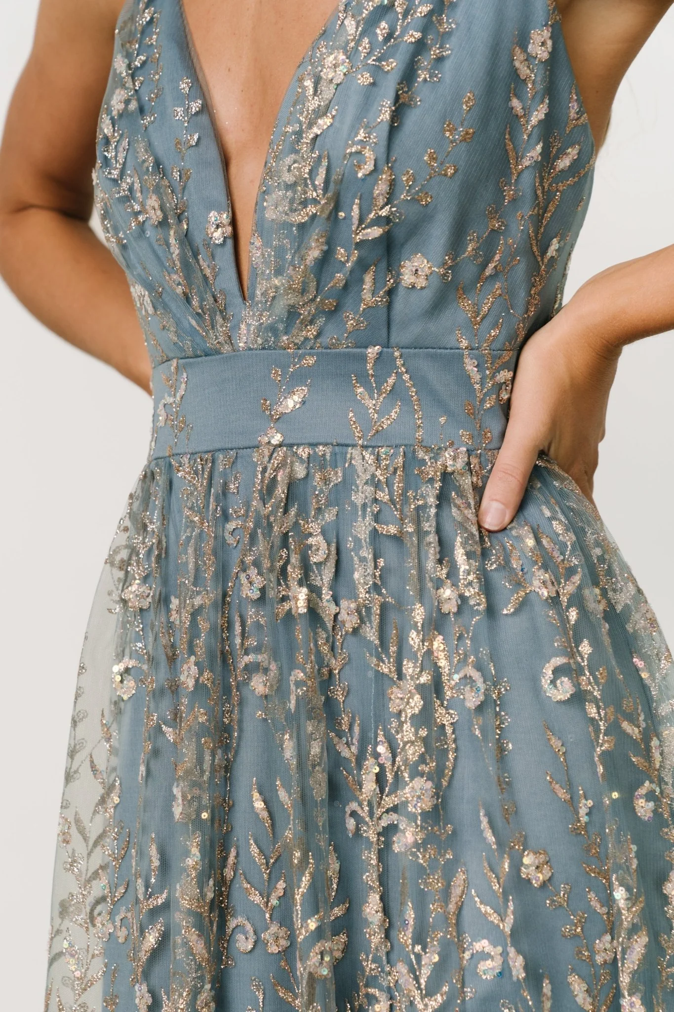 Anisa Shimmer Gown | Slate Blue + Rose Gold
