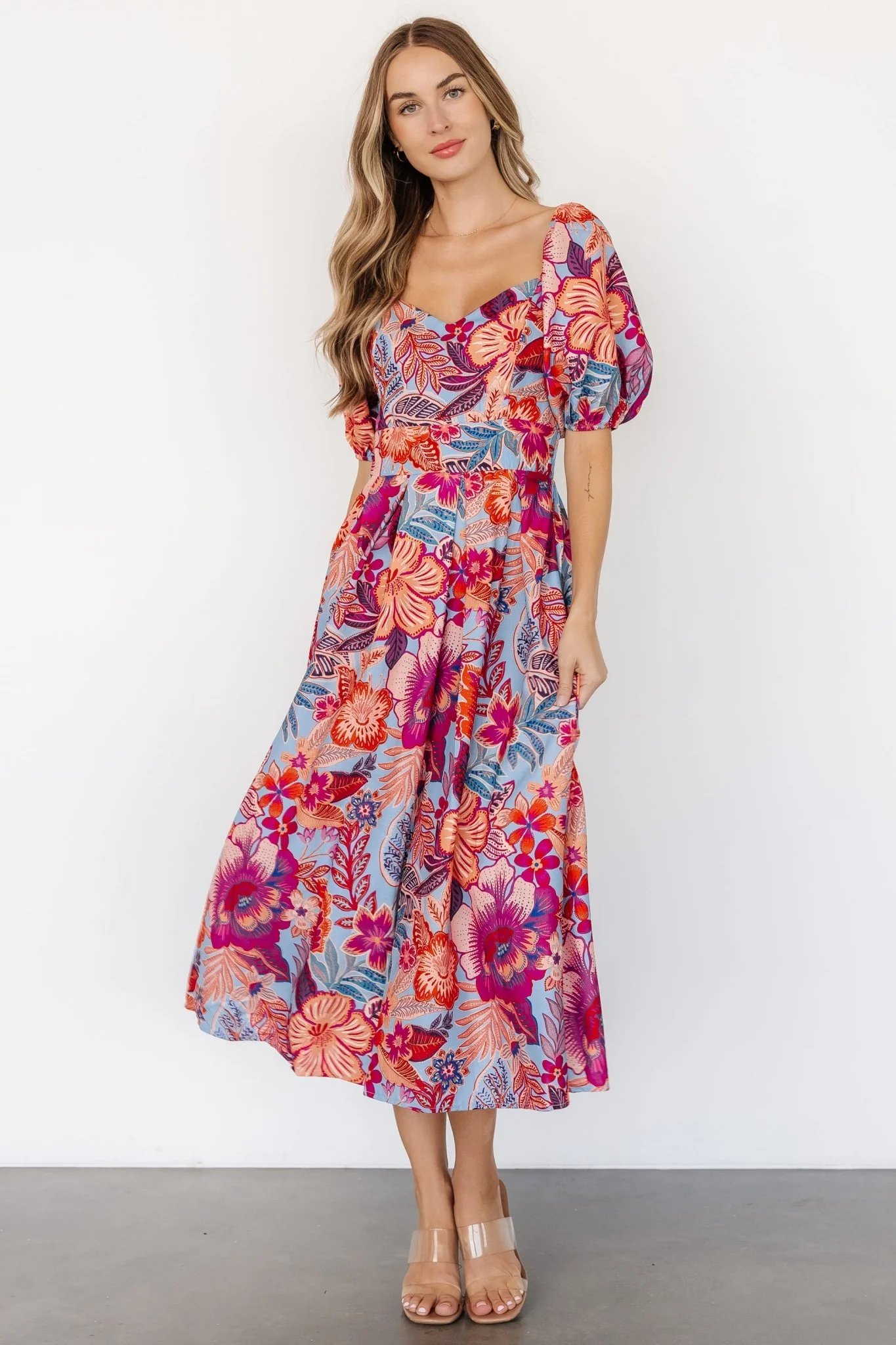 Elisha Midi Dress | Blue + Multi Floral