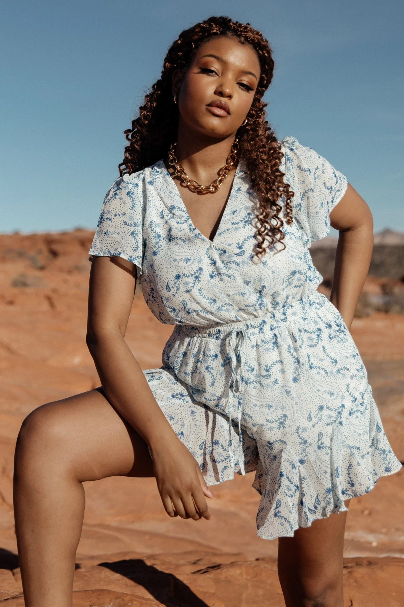 Candy Romper | Off White + Blue