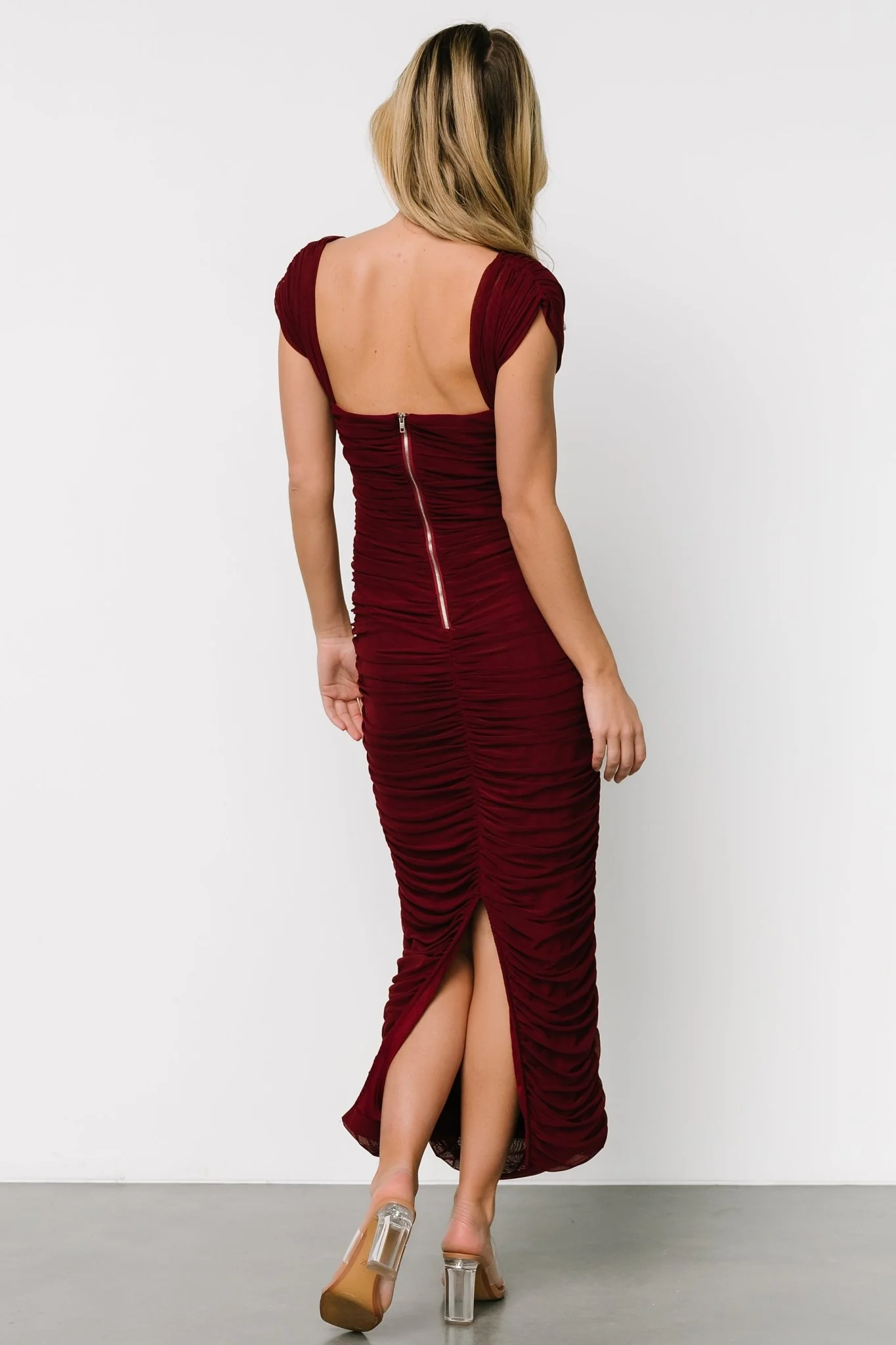 Alessandra Mesh Midi Dress | Burgundy