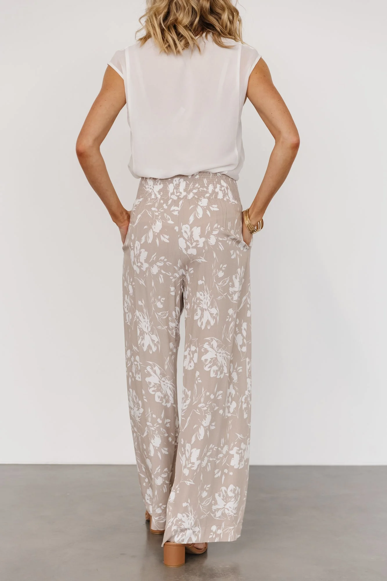 Malta Smocked Waist Pants | Sand + White