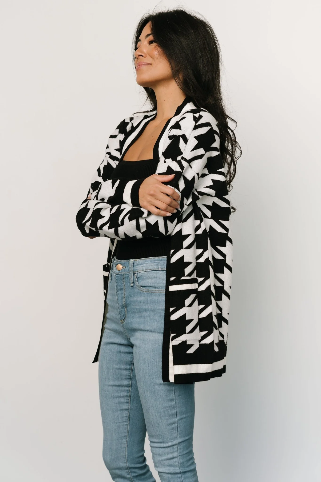 Leroy Houndstooth Cardigan | Black + White