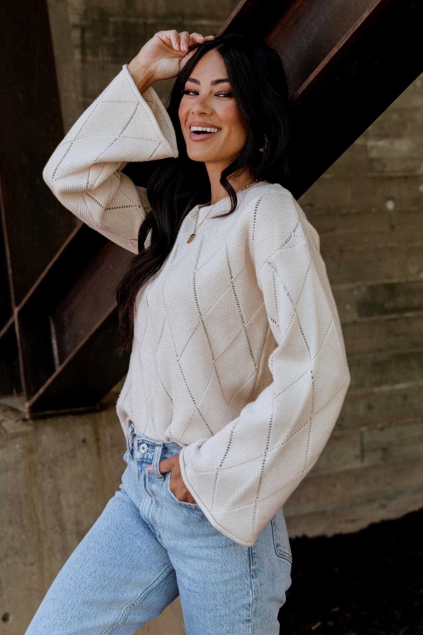 Britta Diamond Knit Sweater | Beige