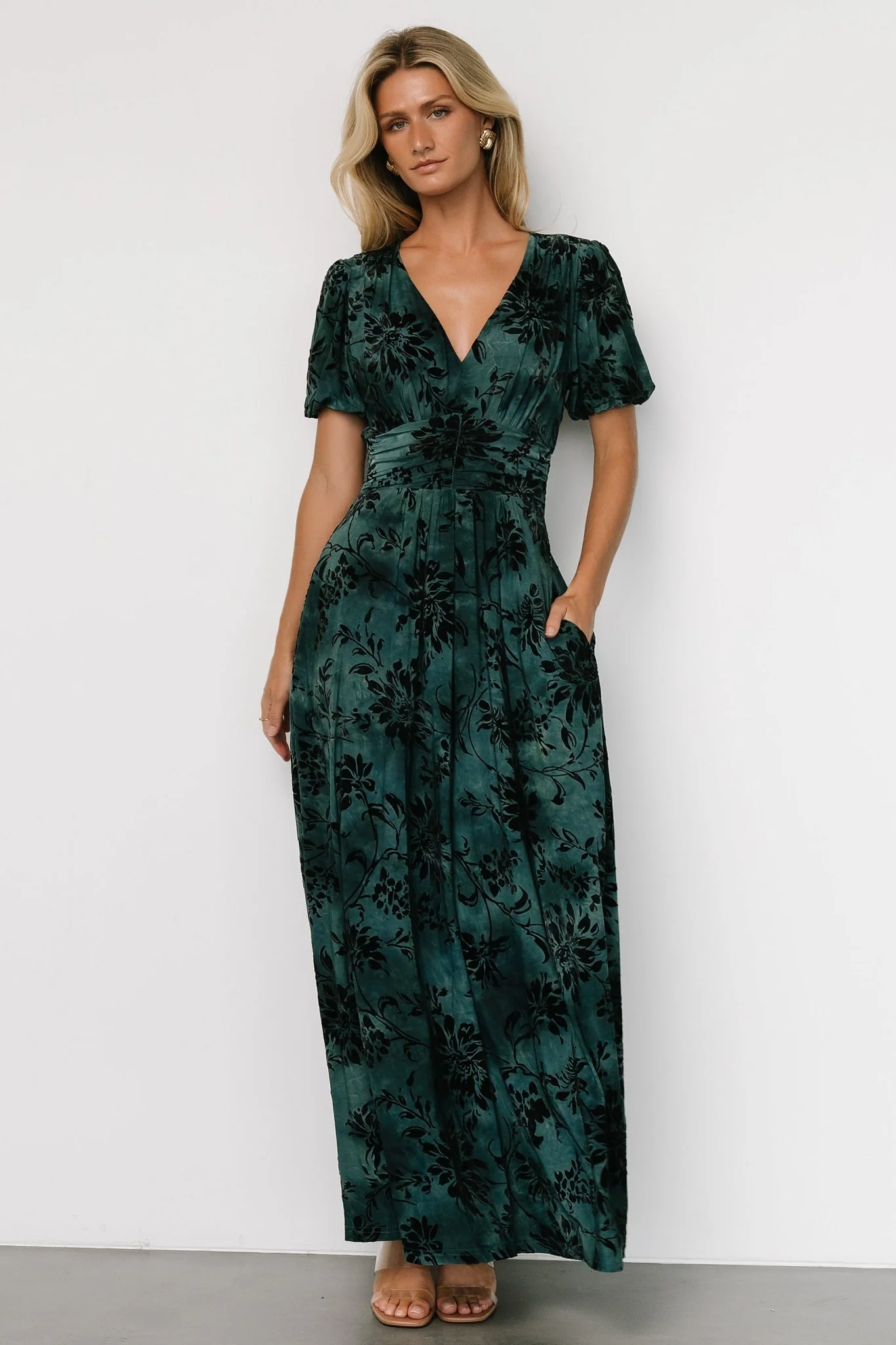 Leslie Velvet Maxi Dress | Jade + Black