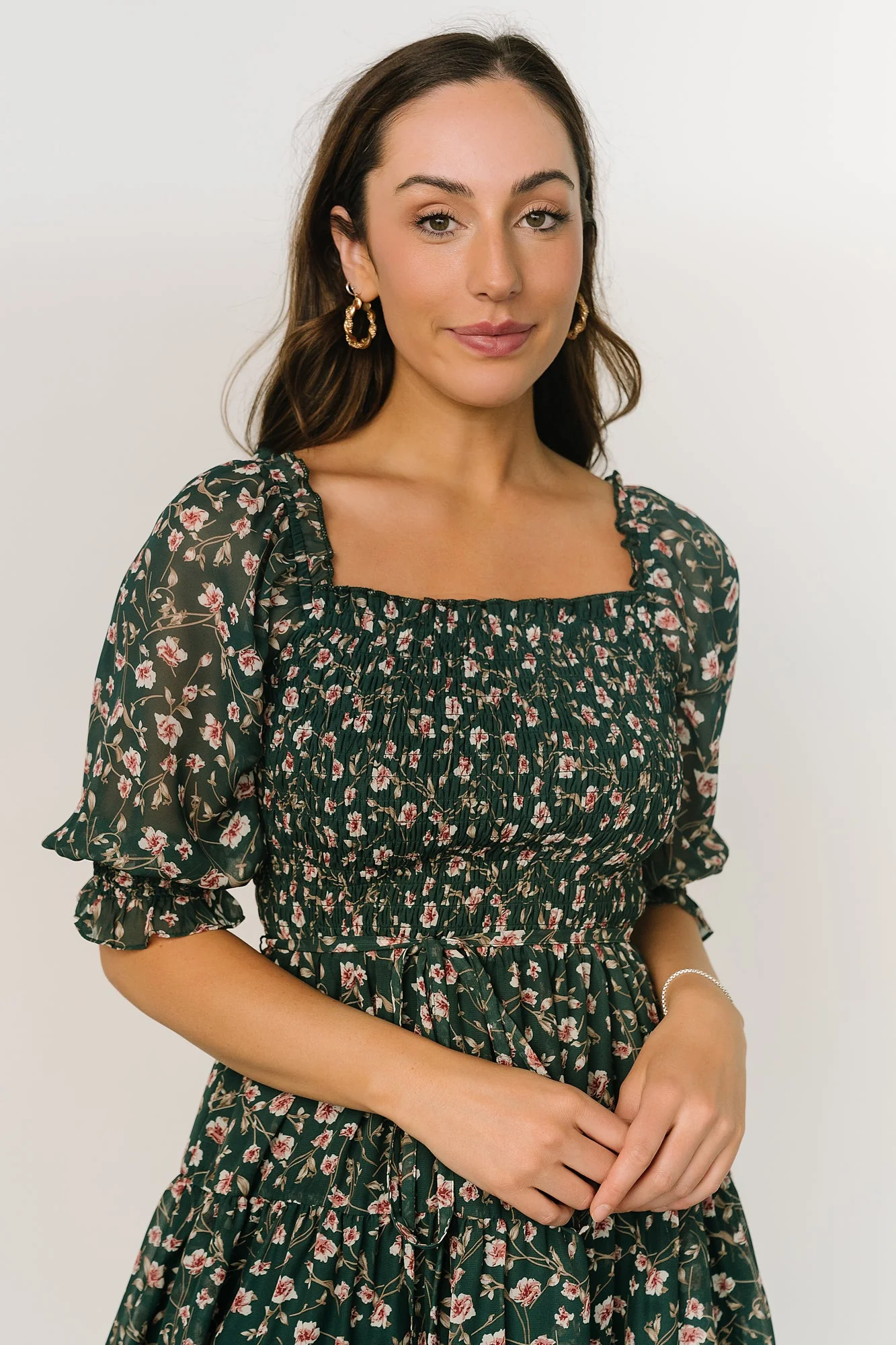 Azlyn Smocked Short Dress | Green + Pink Floral