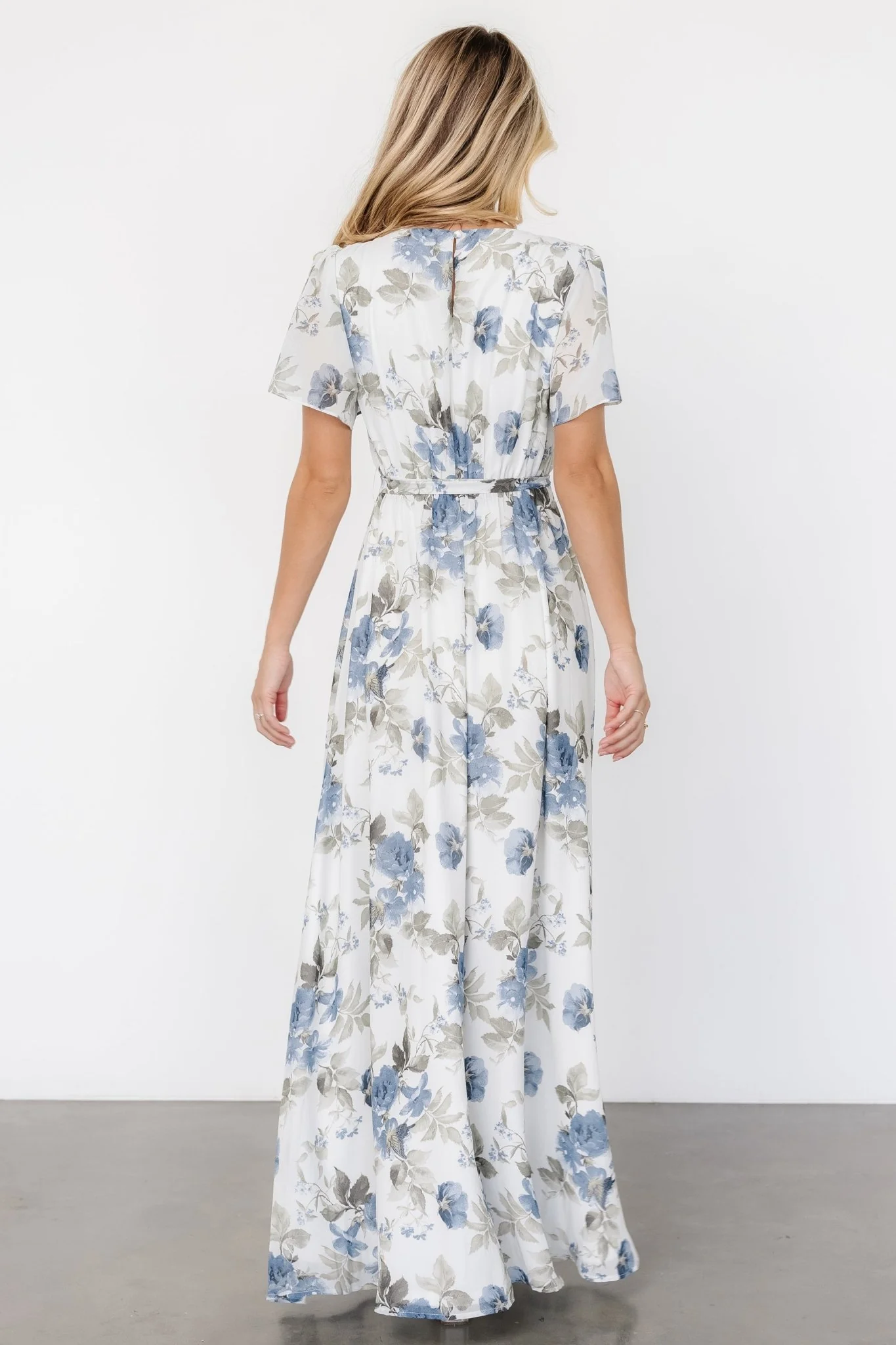Naomi Short Sleeve Maxi Dress | Dusty Blue Floral