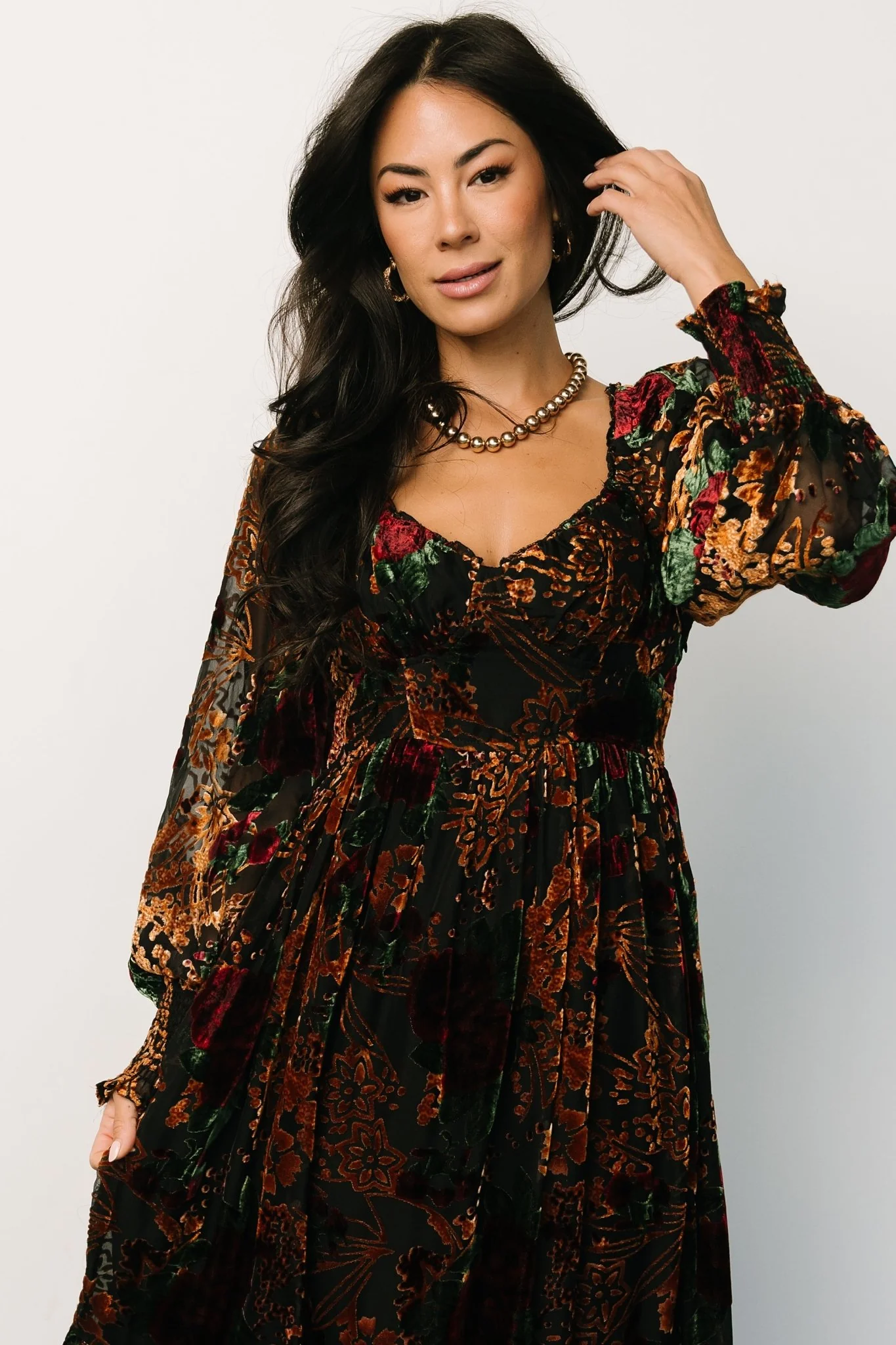 Marlow Velvet Embossed Dress | Black Multi