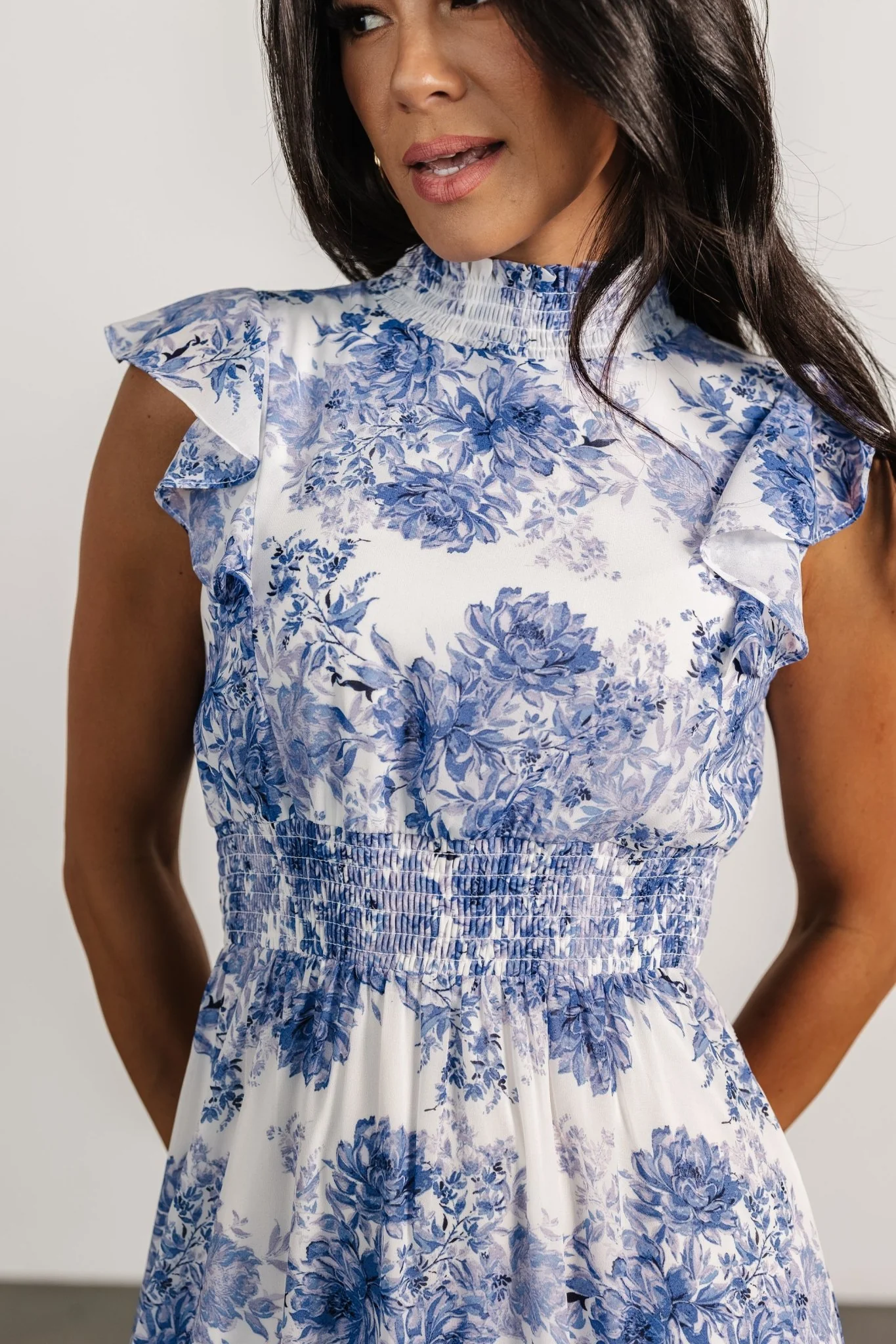 Kearny Ruffle Maxi Dress | White + Blue Floral