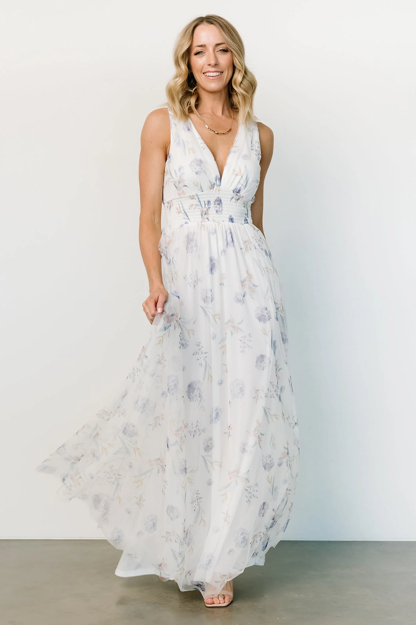 Kamila Tulle Maxi Dress | White Floral