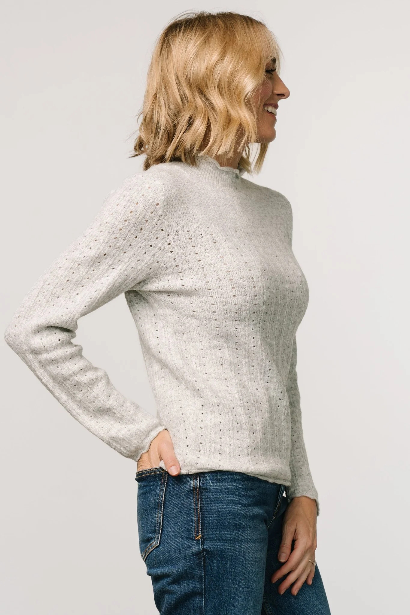 Avice Pointelle Sweater | Light Gray