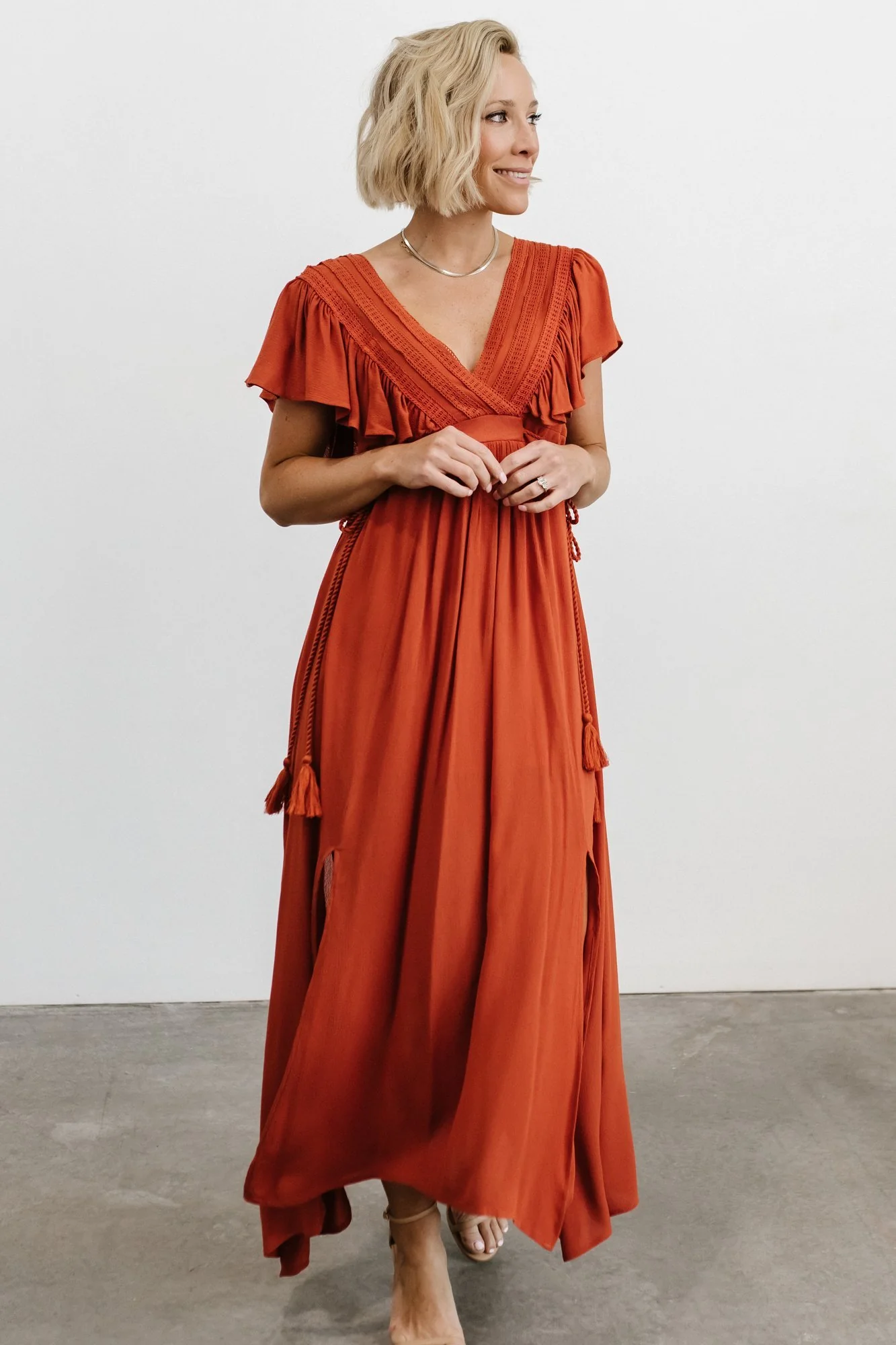 Jennifer Deep V Maxi Dress | Rust