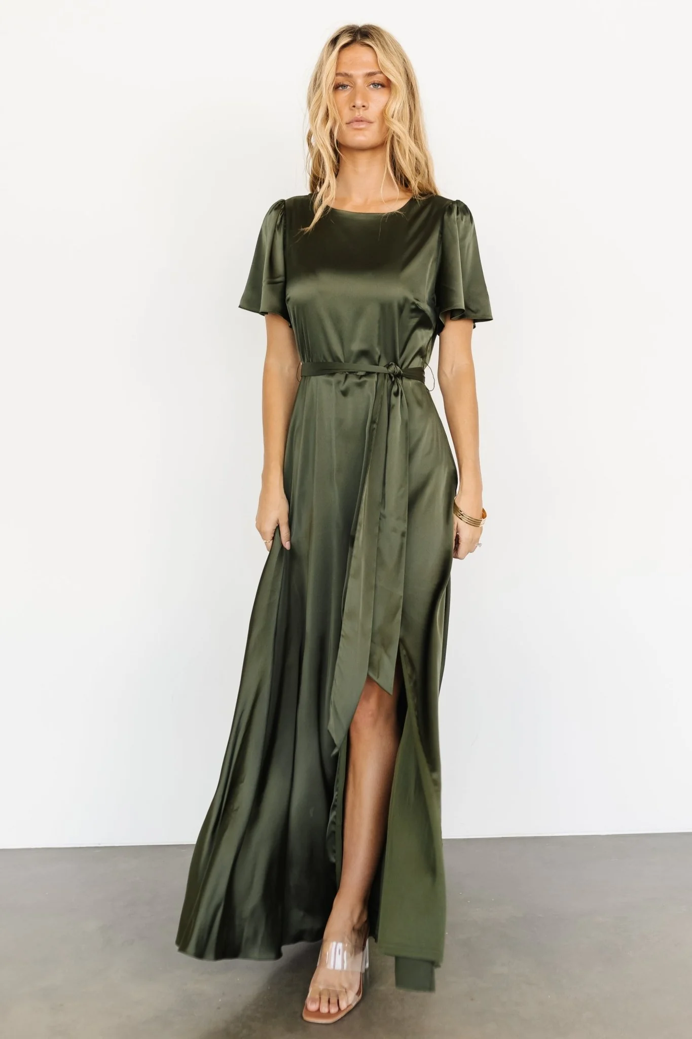 Agnes Satin Maxi Dress | Juniper Green